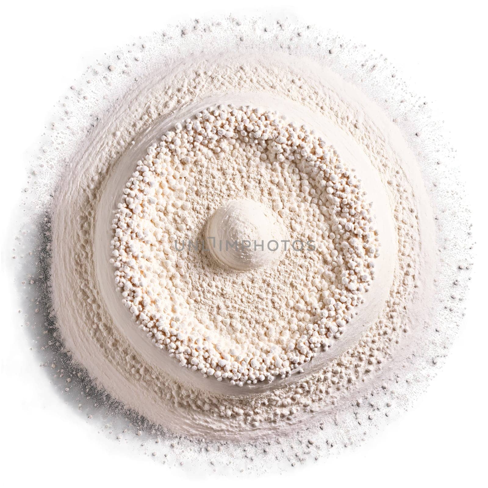 Tapioca flour mandala a mandala of fine tapioca flour coarse tapioca flour and tapioca starch. Food isolated on transparent background.