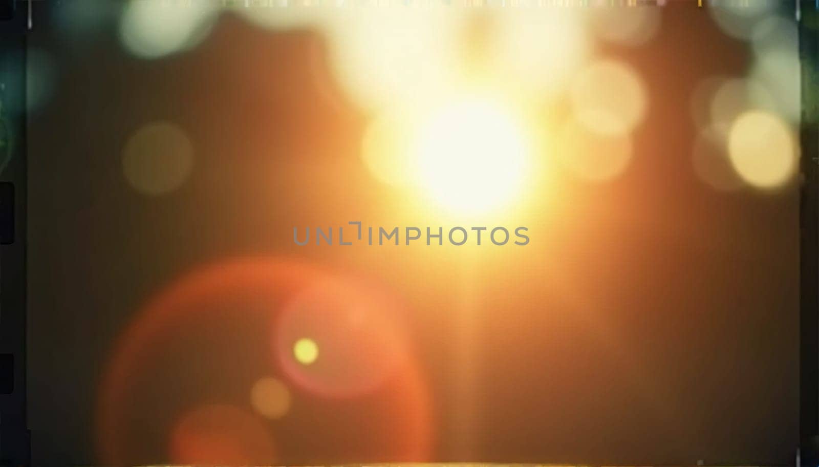 Light pours from a warm, bright rainbow in blur on a black background with a dusty texture. Use this defocused, abstract, damaged, scratched, retro cinema analog effect as a screen filter or overlay for image. High quality photo
