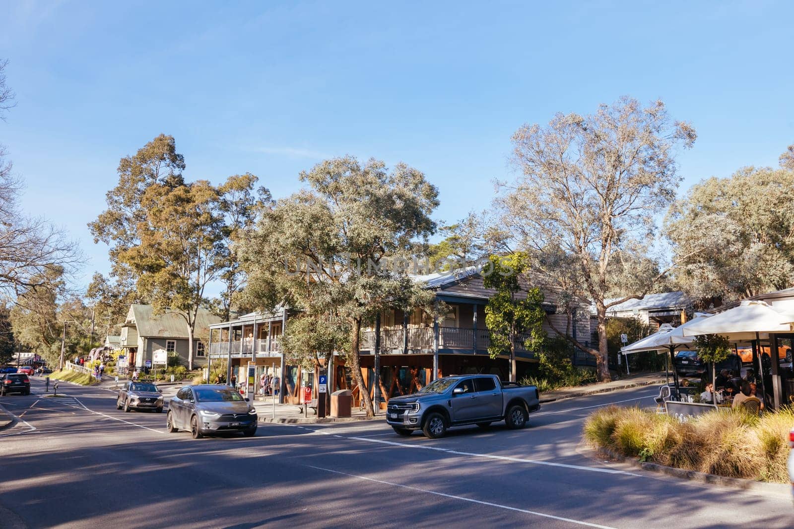WARRANDYTE, AUSTRALIA - AUGUST 11 2024: The quaint tourist country town of Warrandyte on a winter's day in Victoria, Australia