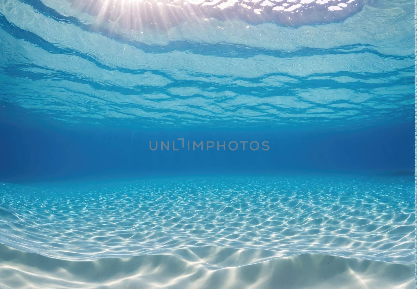 Beneath the surface of the ocean, sparkling sunlight filters through clear water, creating mesmerizing patterns on the sandy ocean floor. The tranquil environment showcases the beauty of marine life habitats, inviting exploration and discovery.