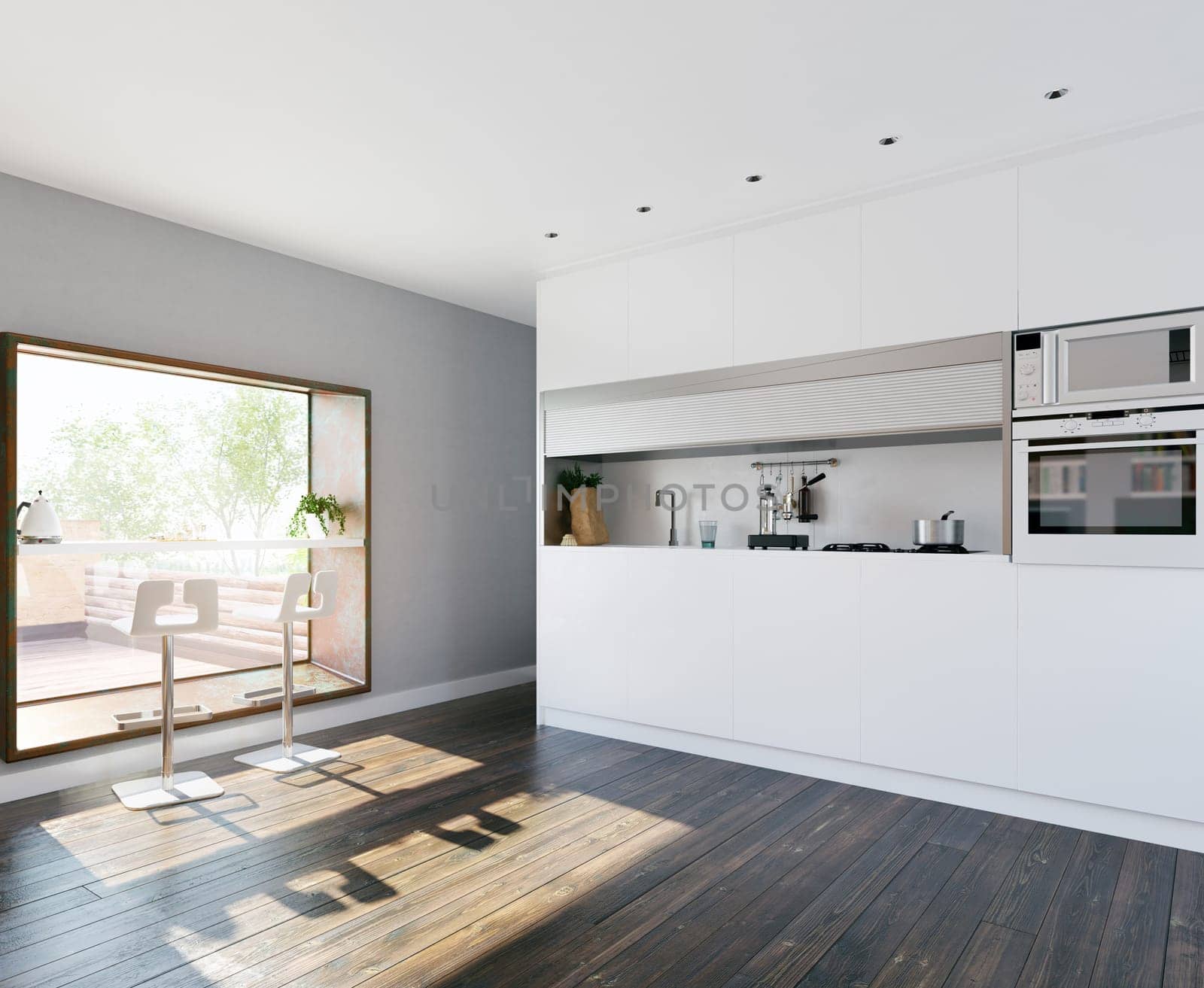modern home kitchen with table in the window