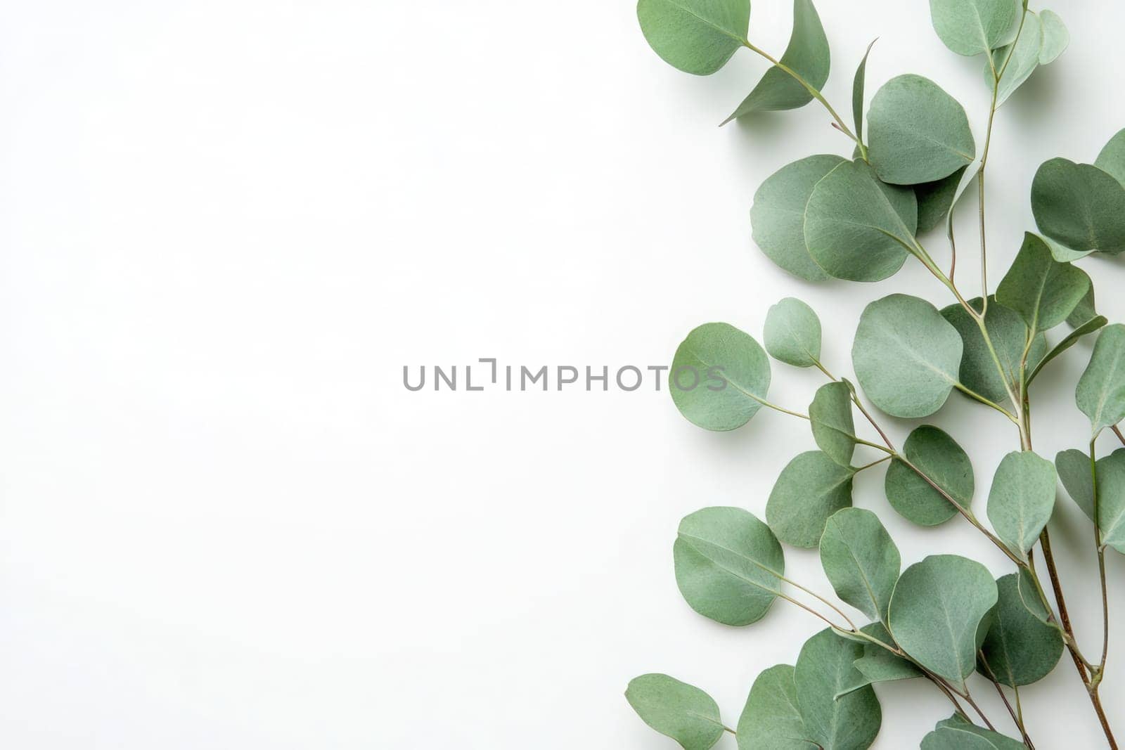 Various eucalyptus leaves are delicately arranged on a clean white surface, showcasing their vibrant green hues and unique shapes, perfect for natural decor inspiration.