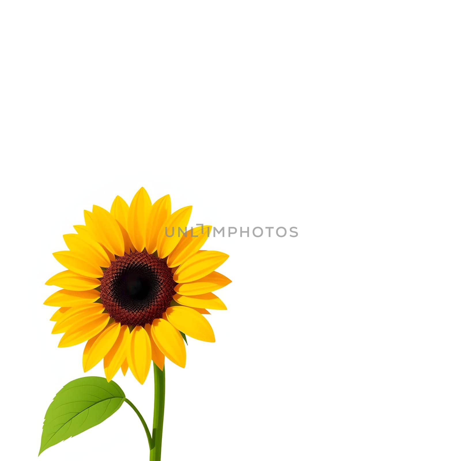 A vibrant sunflower stands tall with its golden petals radiating around a dark center, showcasing its beauty against a clean white backdrop, evoking feelings of warmth and joy.