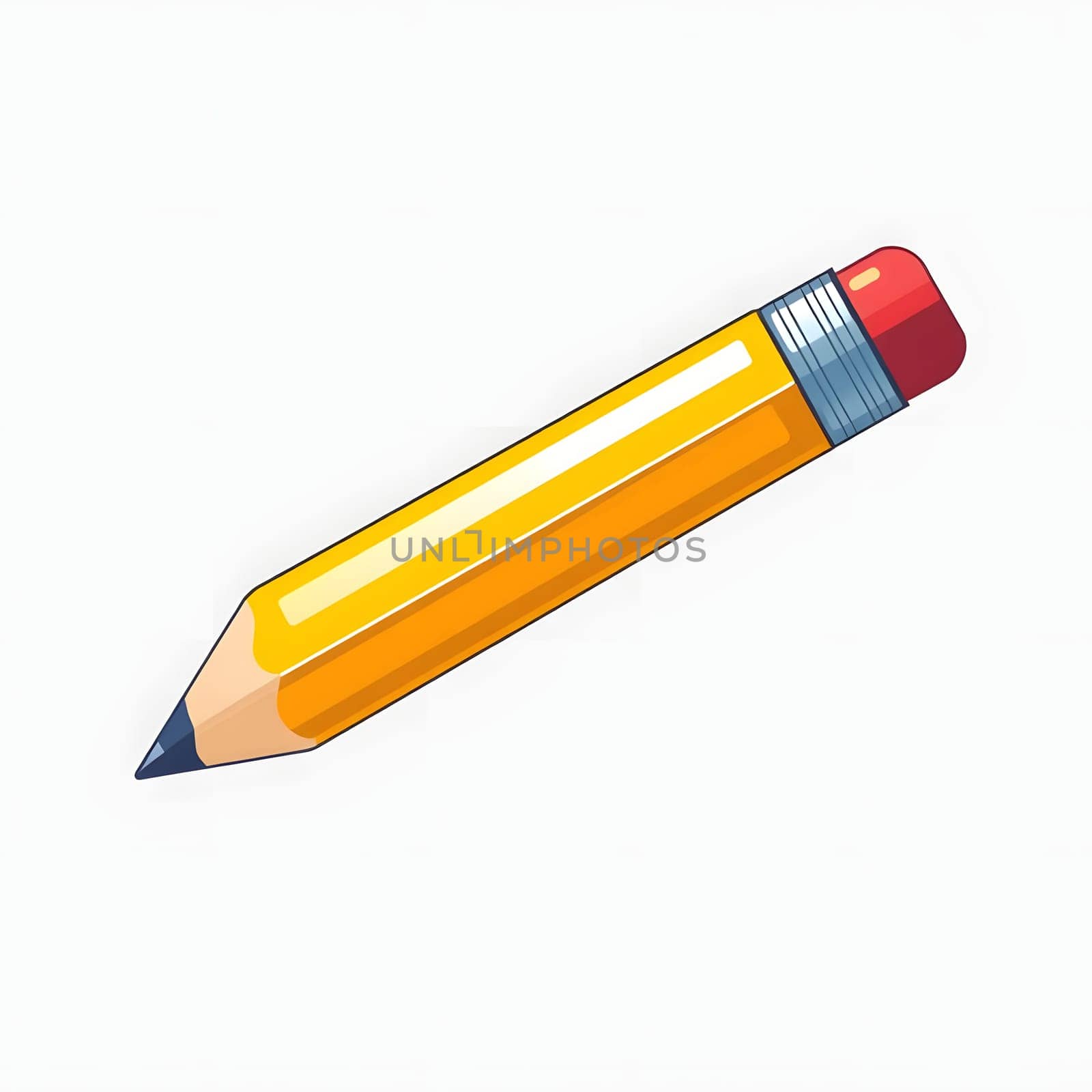 A brightly colored yellow pencil lies diagonally on a plain background, showcasing its red eraser and distinct graphite tip, emphasizing the simplicity and utility of this writing tool.