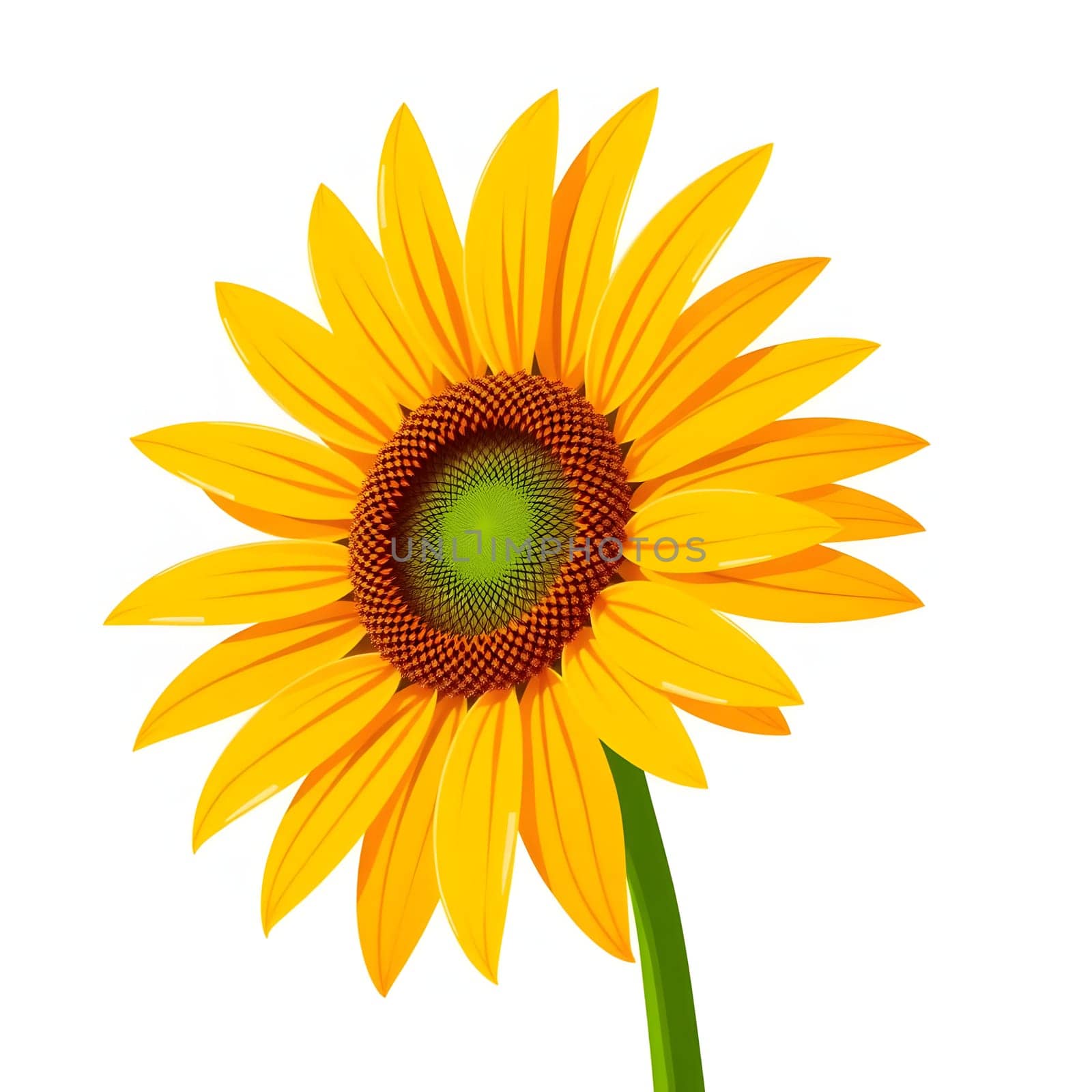 A vibrant sunflower stands tall with its striking yellow petals and green center, gracefully poised against a pure white backdrop, radiating warmth and positivity.
