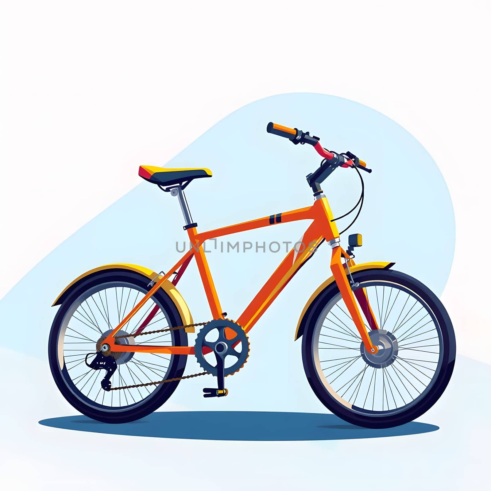 A cheerful orange bicycle designed for kids stands upright in a simple, light backdrop. The bicycle features sturdy tires and a comfortable seat, perfect for outdoor adventures.