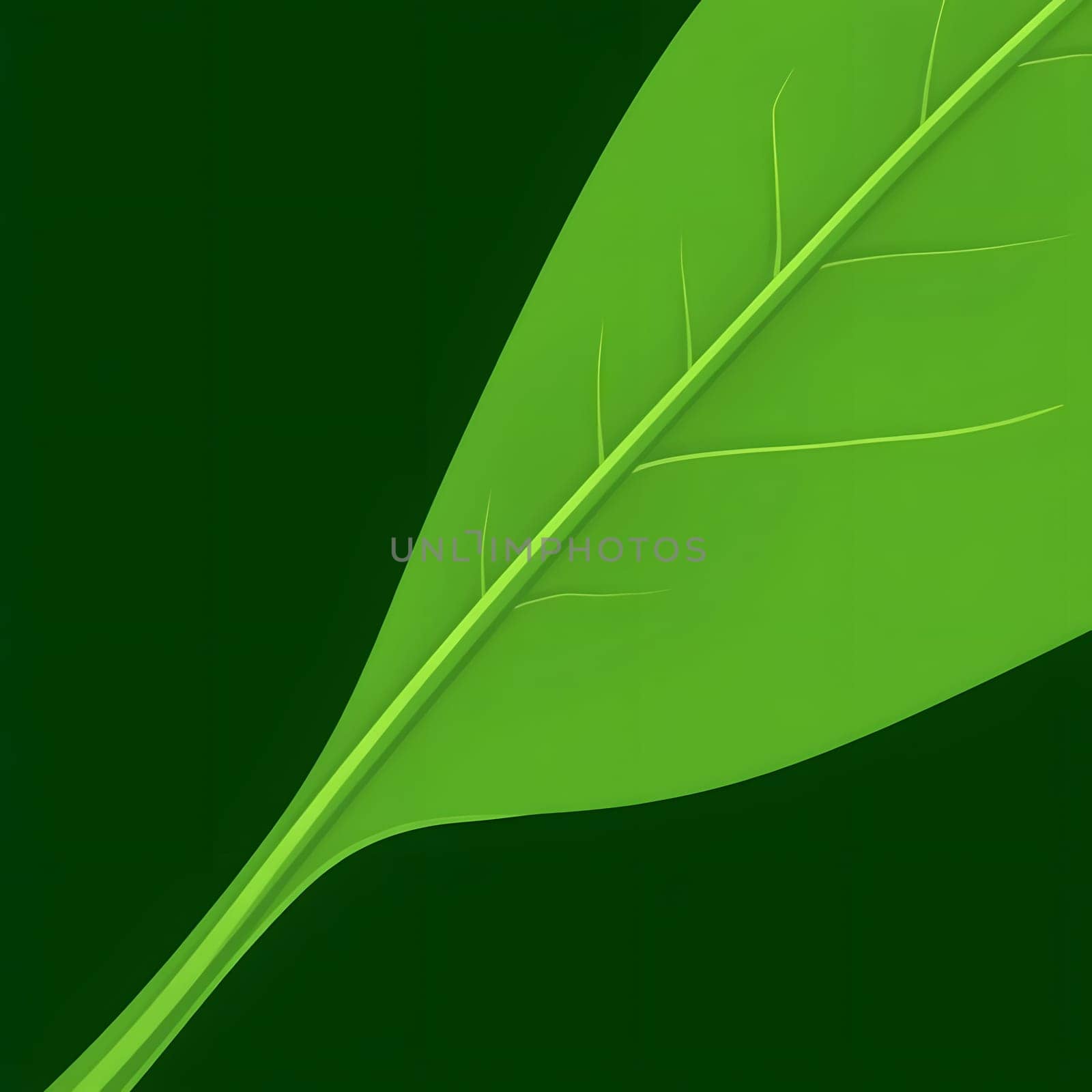 A detailed close-up of a single green leaf, showcasing its intricate veins and rich color. The leaf stands out against a dark backdrop, emphasizing its natural texture and beauty.