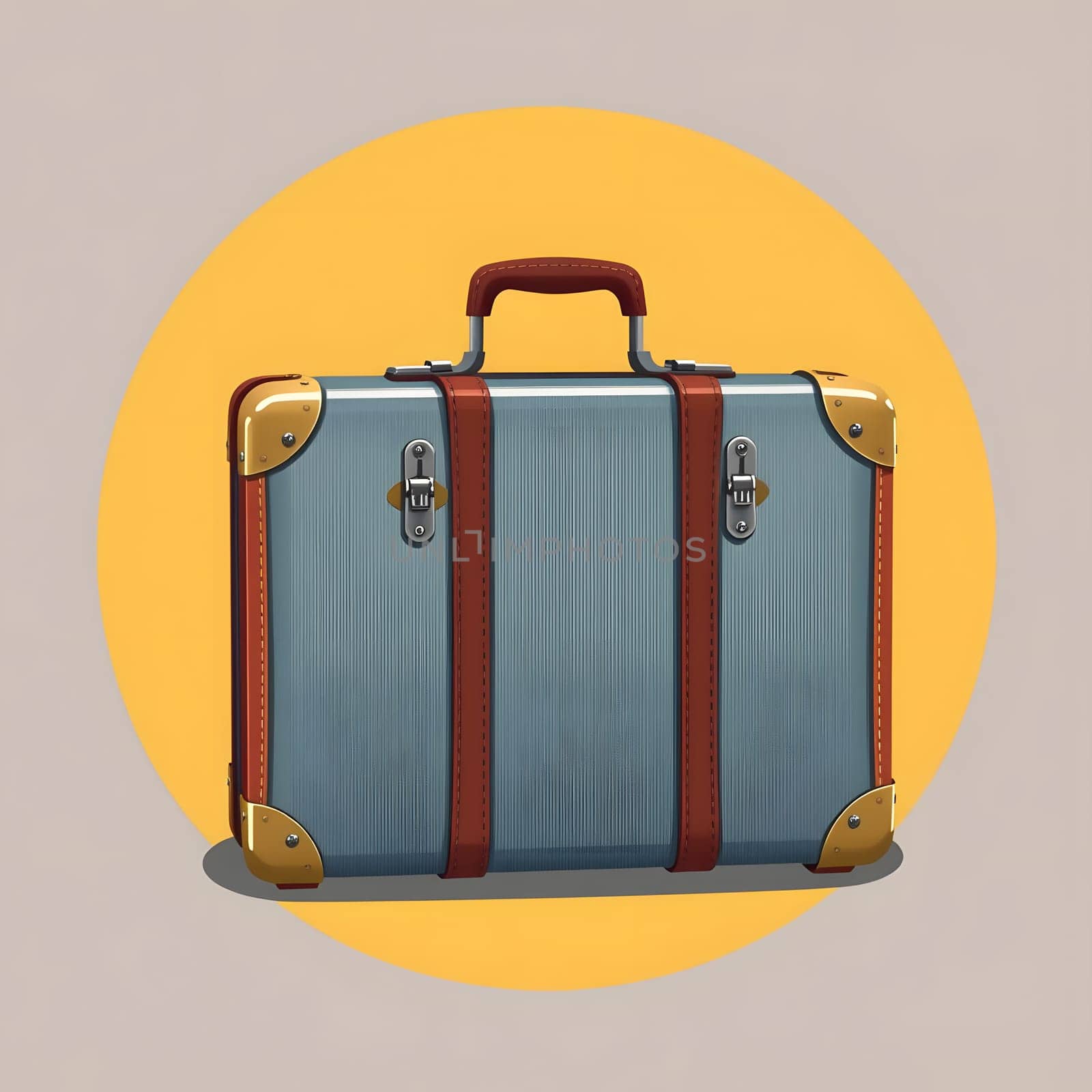 A stylish vintage suitcase with metal detailing sits prominently against a vibrant yellow background, showcasing its leather straps and elegant design that evokes nostalgia.