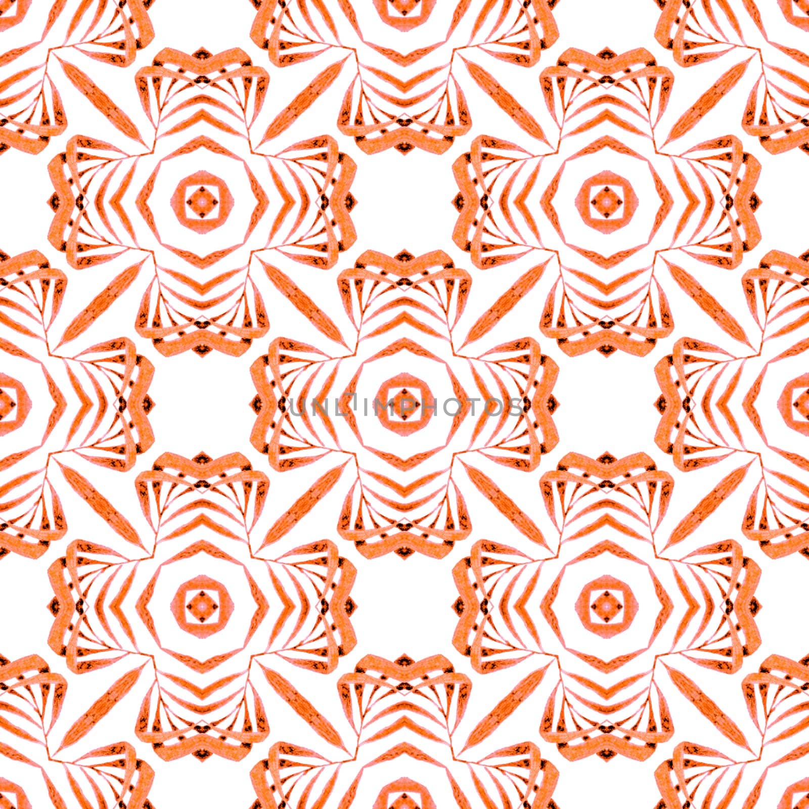 Watercolor summer ethnic border pattern. Orange authentic boho chic summer design. Ethnic hand painted pattern. Textile ready fabulous print, swimwear fabric, wallpaper, wrapping.