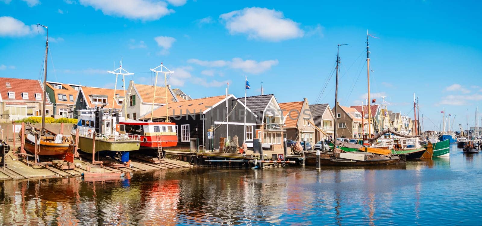 fishing boats at the old historical harbor of Urk Netherlands