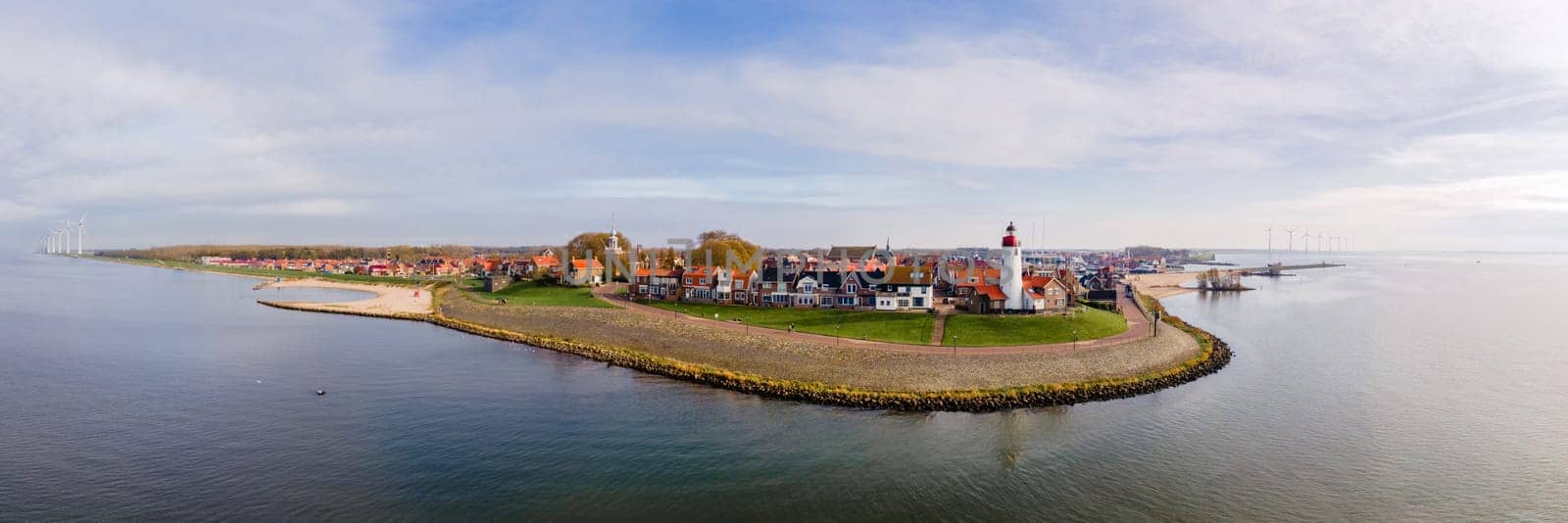panoramic view at the Lighthouse of Urk Netherlands during sunset in the Netherlands.
