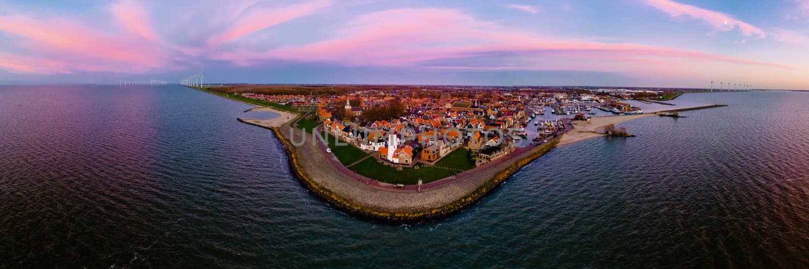 panoramic view at the Lighthouse of Urk Netherlands during sunset in the Netherlands.