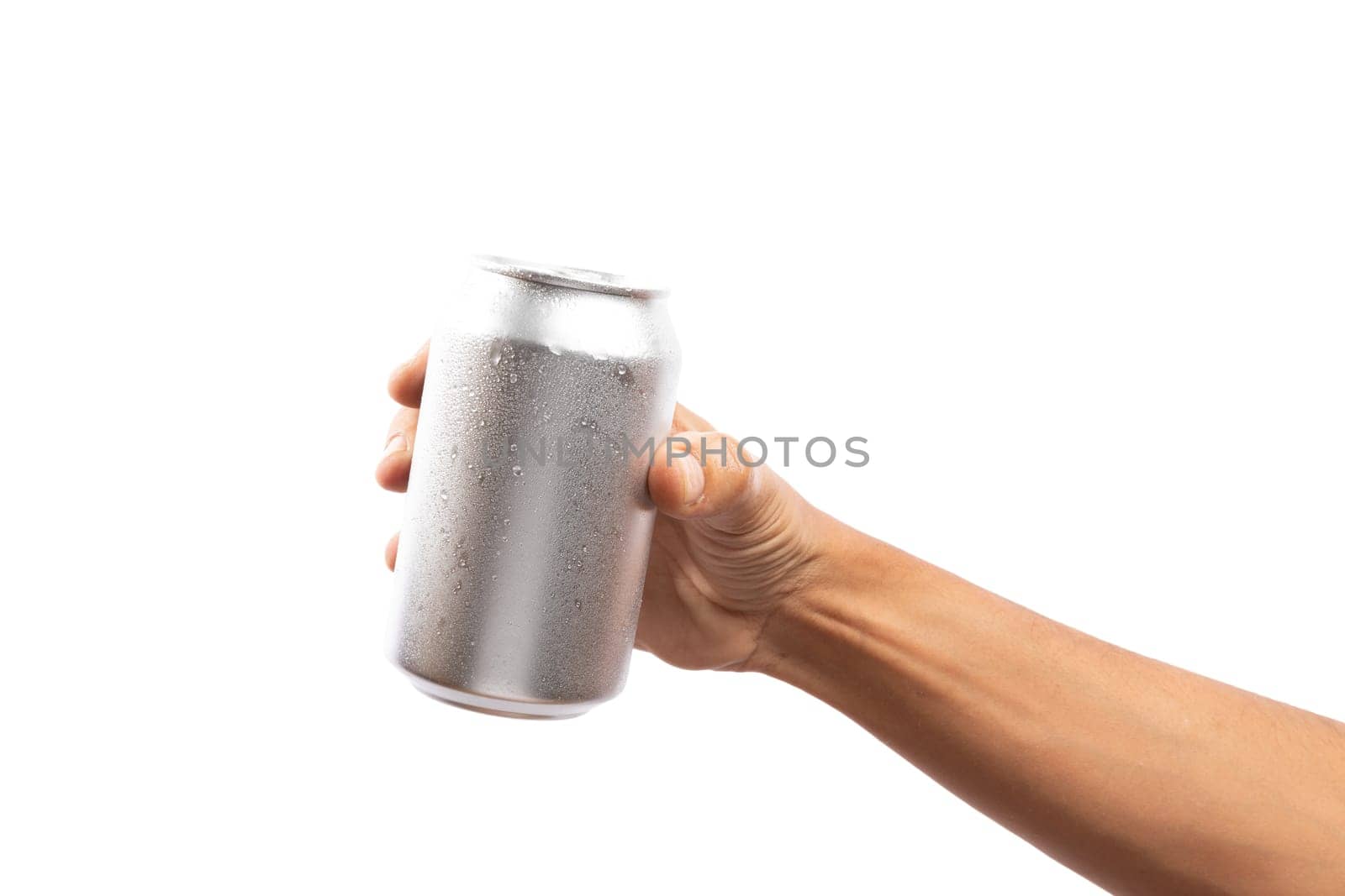 Black male hand holding aluminum can no background by TropicalNinjaStudio