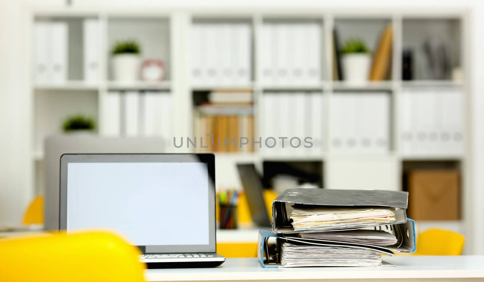 Empty workplace in office closeup by kuprevich