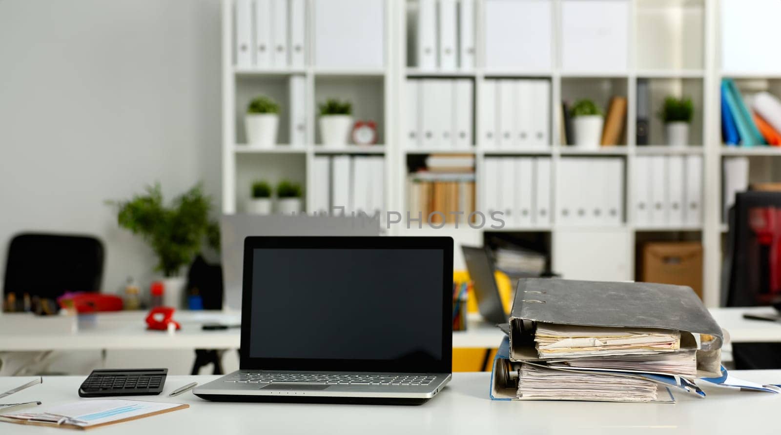 Empty workplace in office closeup or head hunter profession modern solution