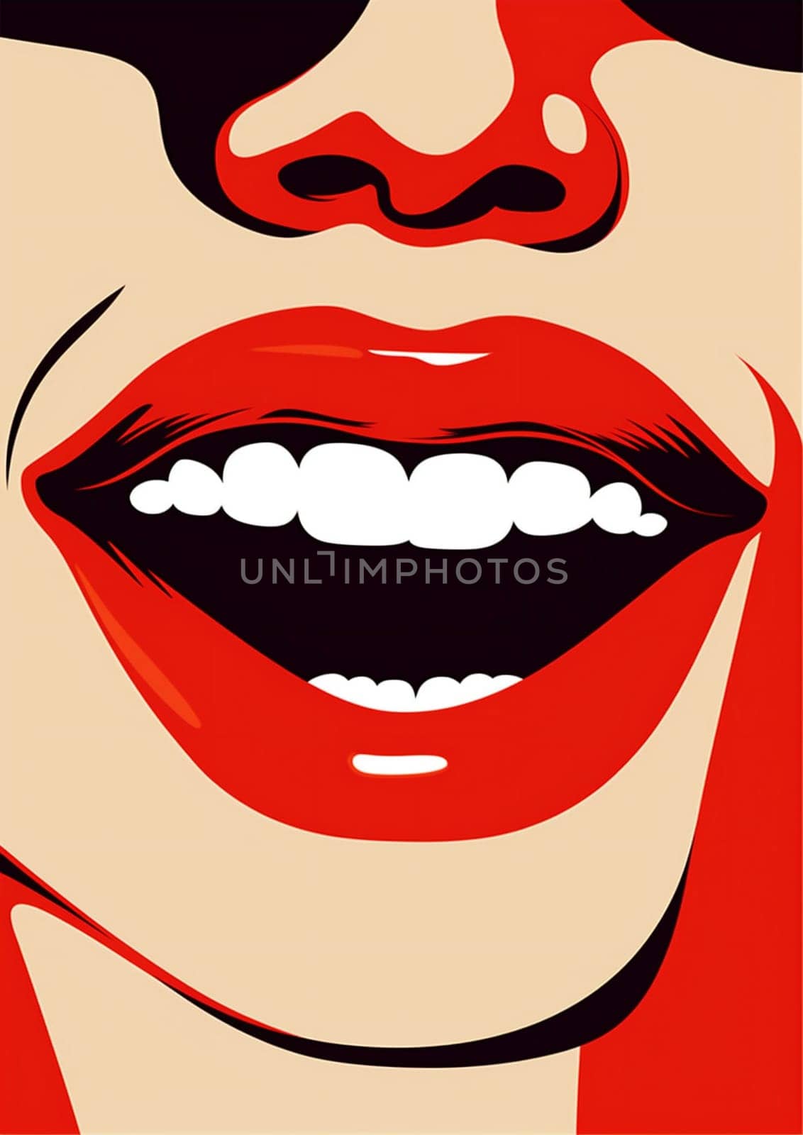 toothpaste woman fashion lipstick teeth lip art illustration red pop poster. Generative AI. by Vichizh