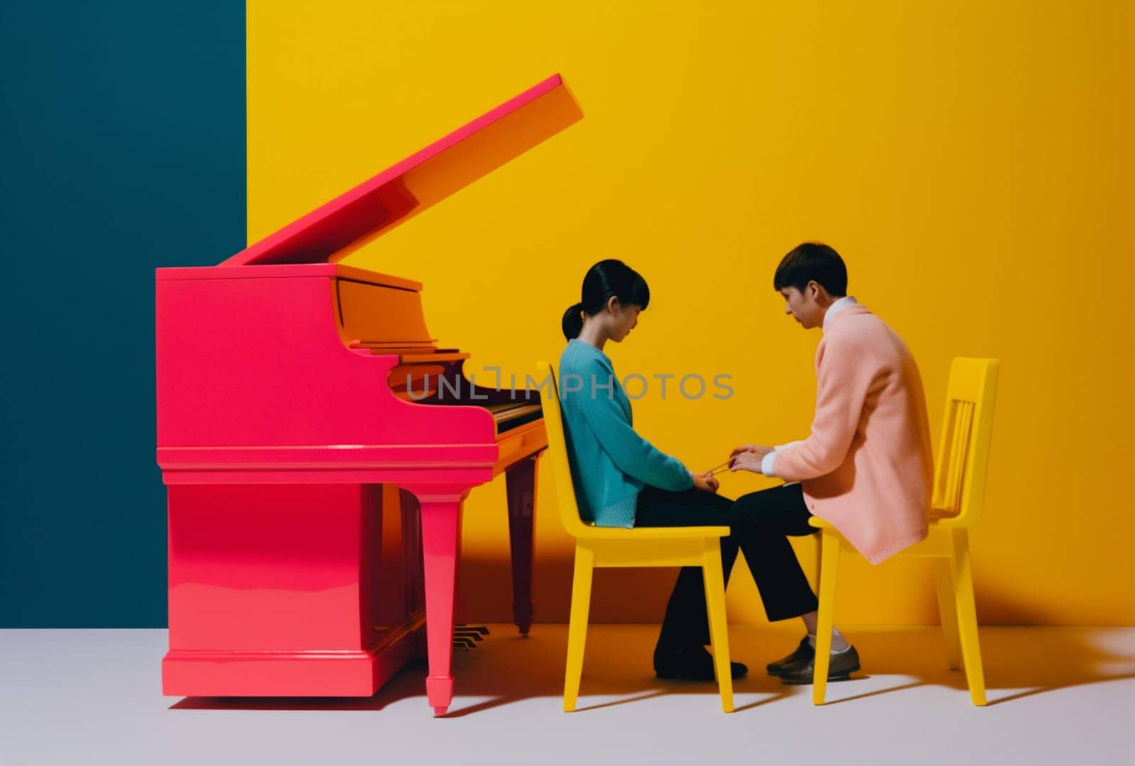 performance illustration modern music piano keyboard entertainment people play colourful person trend musician art club retro concept jazz colours player. Generative AI.