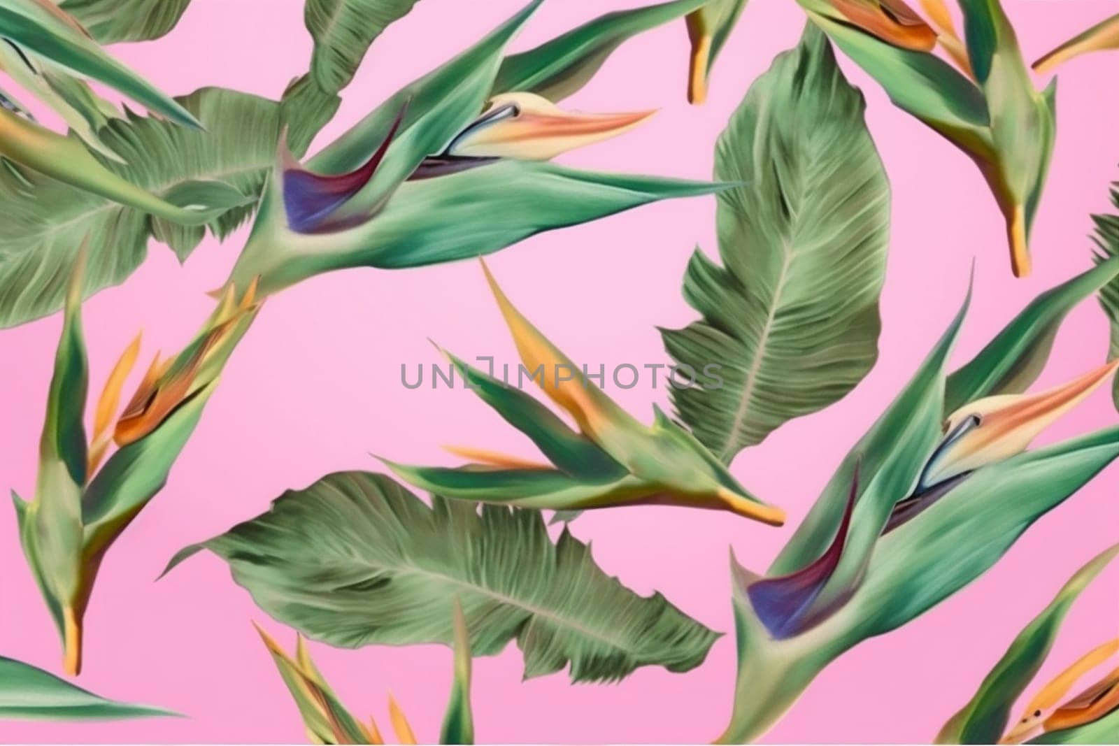 pattern colorful tropical orange seamless jungle trendy flower leaf pink. Generative AI. by Vichizh