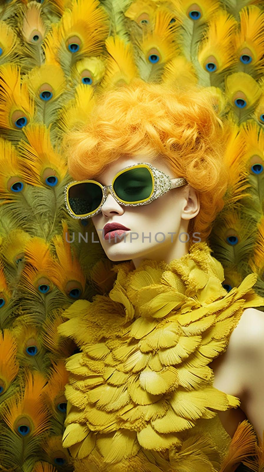 nature woman glamour peacock fairy beautiful fashion african jungle person beauty rose lip makeup art female hair flower bird face young. Generative AI.