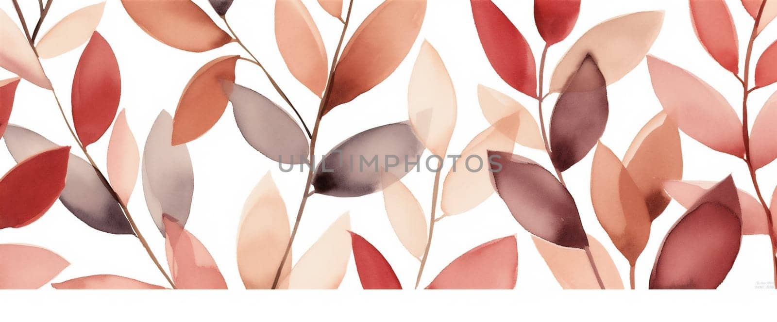 background watercolor decoration plant seasonal leaf autumn nature fall colours orange. Generative AI. by Vichizh