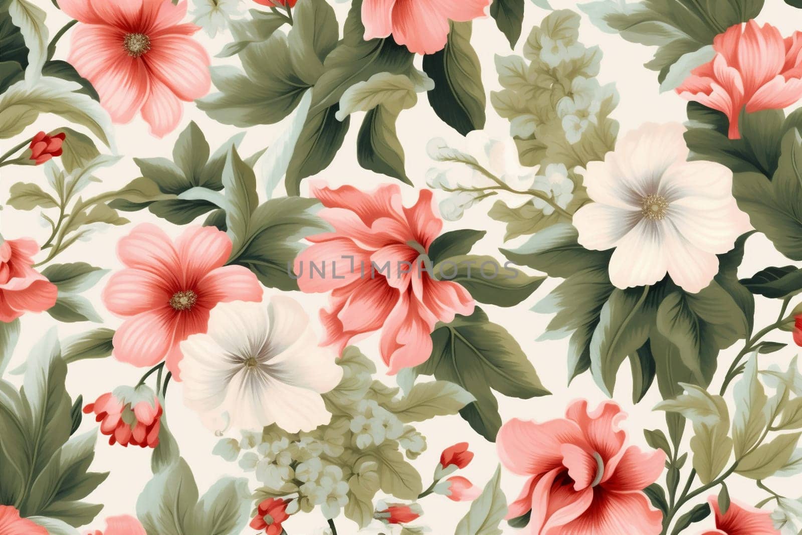 summer wallpaper pattern drawing textile fabric leaf spring flower art. Generative AI. by Vichizh