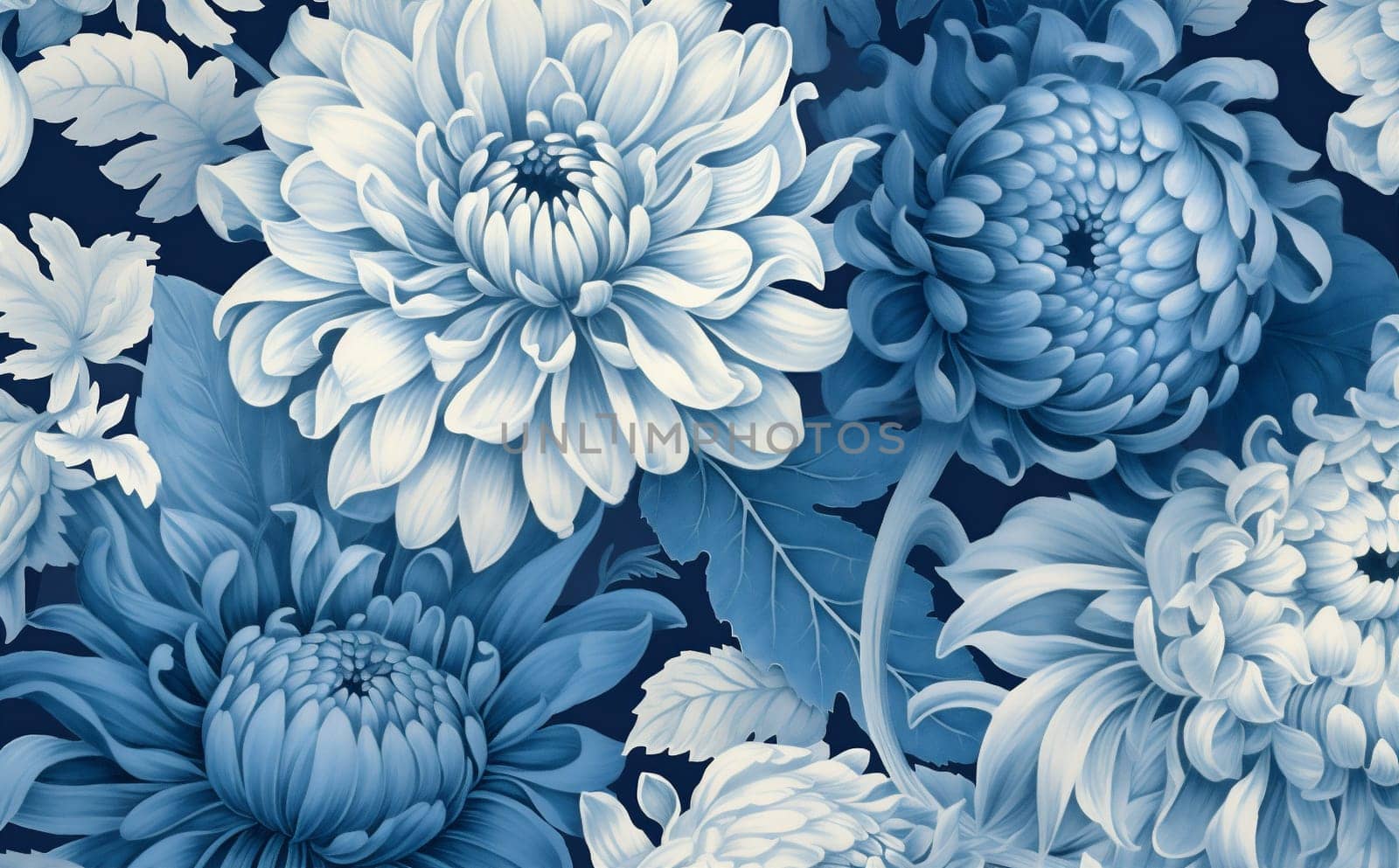 background design blue flower seamless pattern floral drawing leaf illustration vintage. Generative AI. by Vichizh
