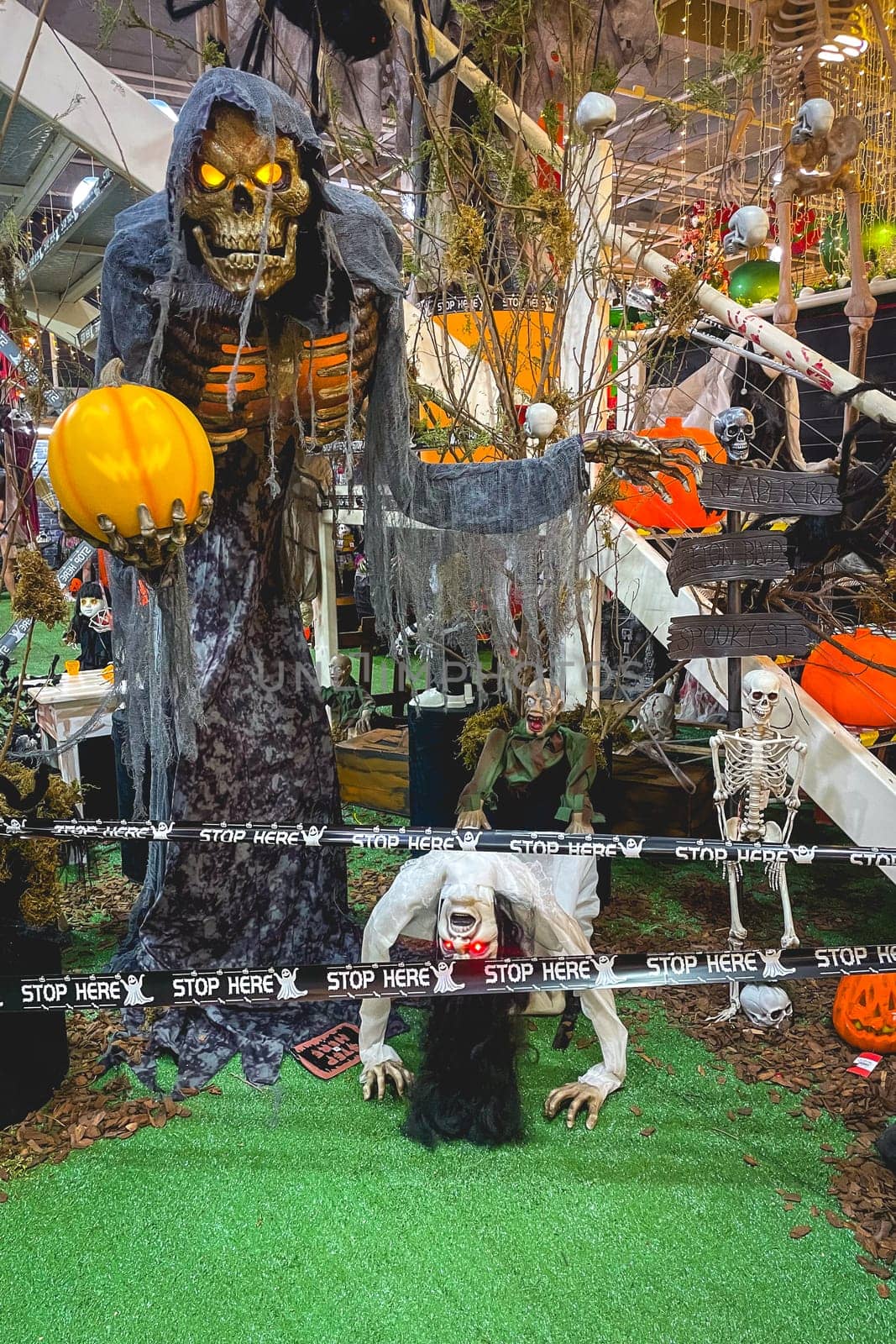 São Paulo Brazil, August 26, 2024. Shop window with Halloween decoration, in a shopping mall in São Paulo.