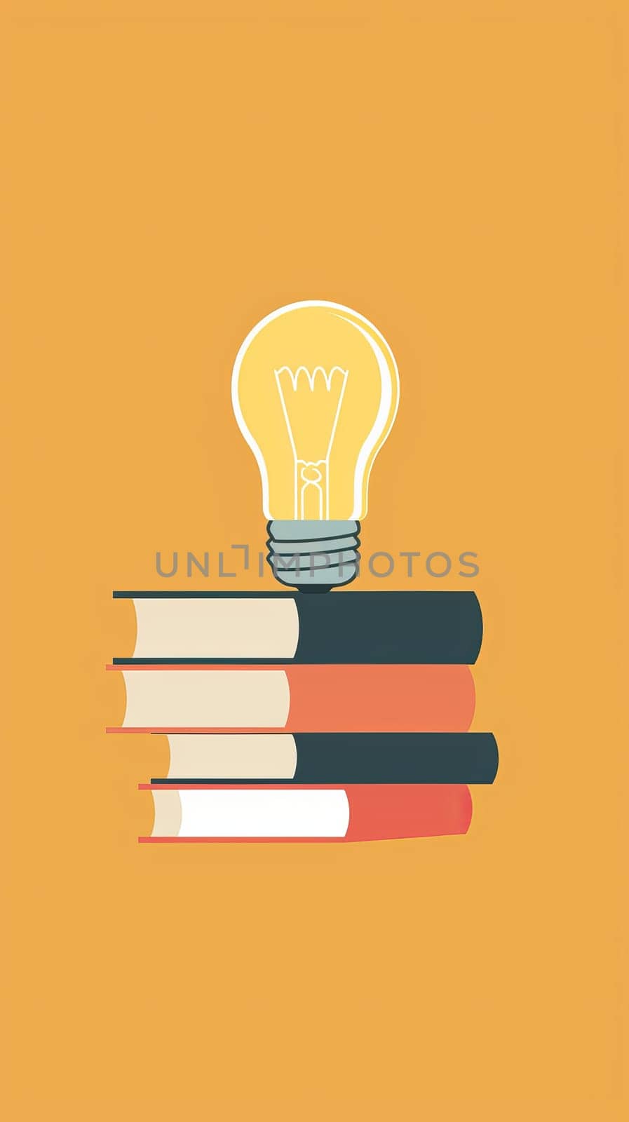 Books with a light bulb, concept of knowledge and ideas.