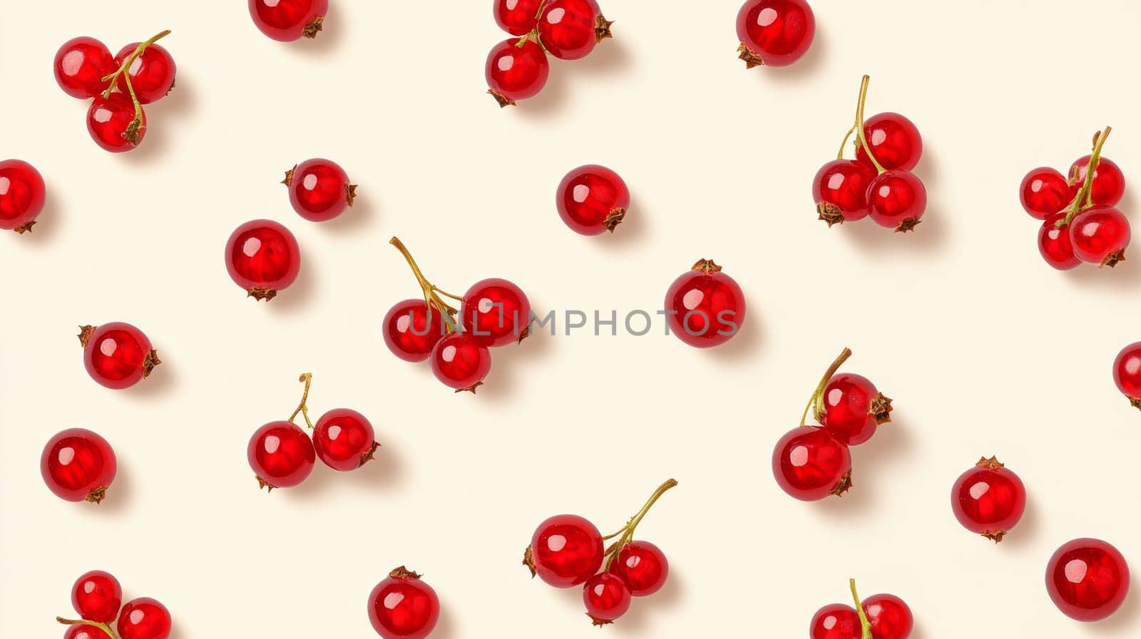 Fresh red currants on a beige background, top view. Minimalist food photography concept.