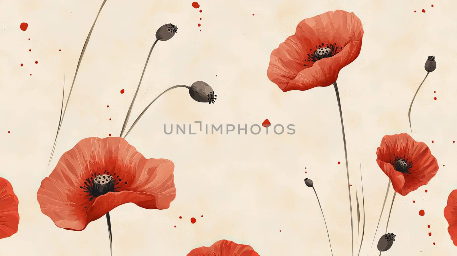 Beautiful watercolor poppies on white background, floral art concept.