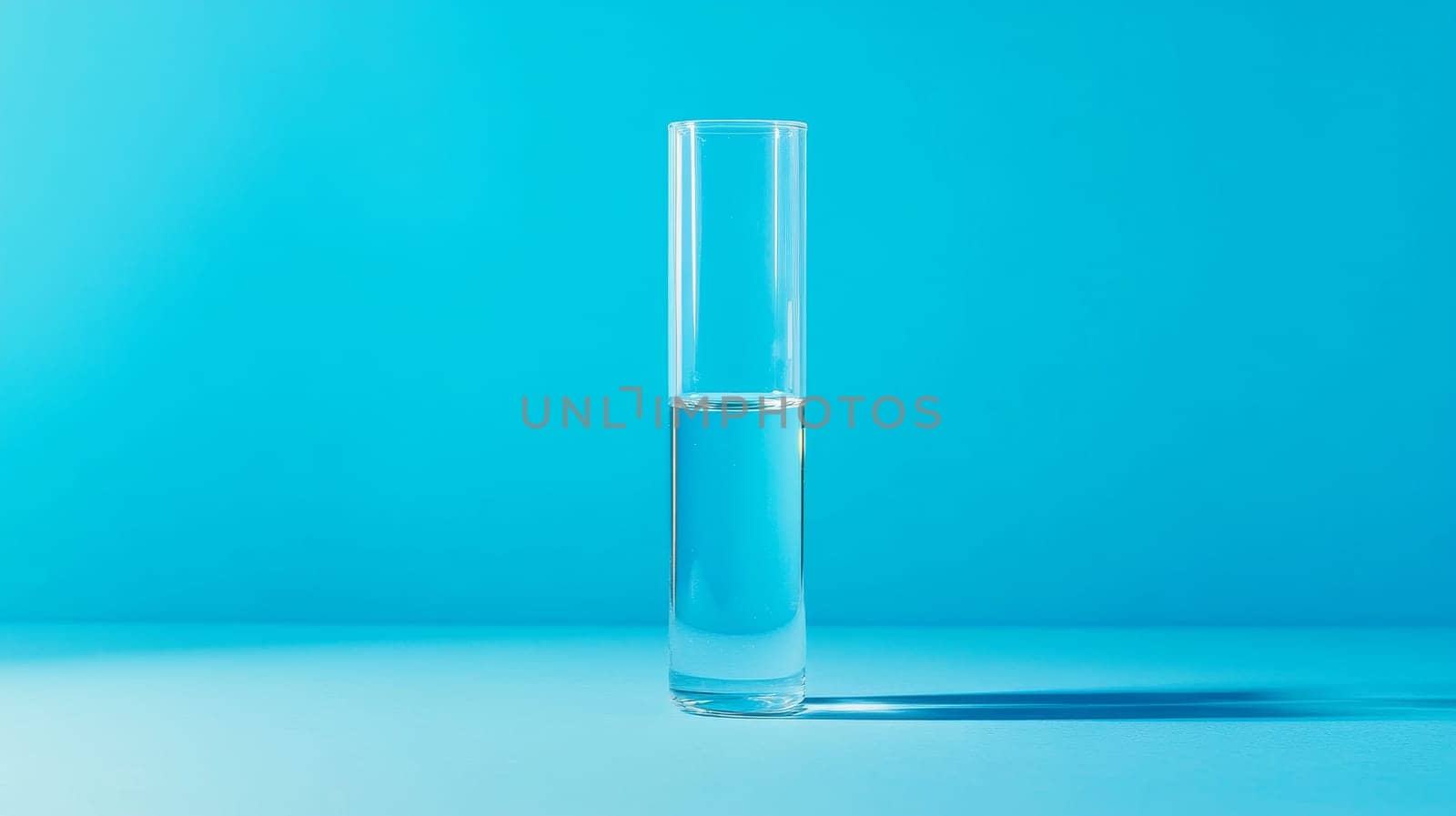 Test tube with water on blue background.