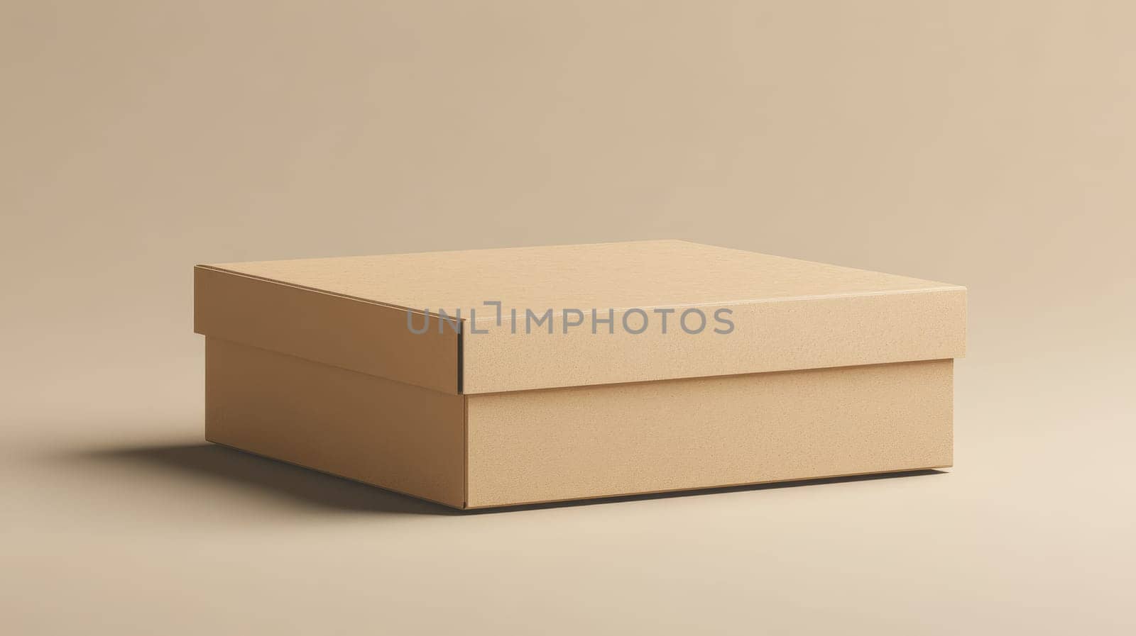 Cardboard box on beige background, minimalist packaging concept.