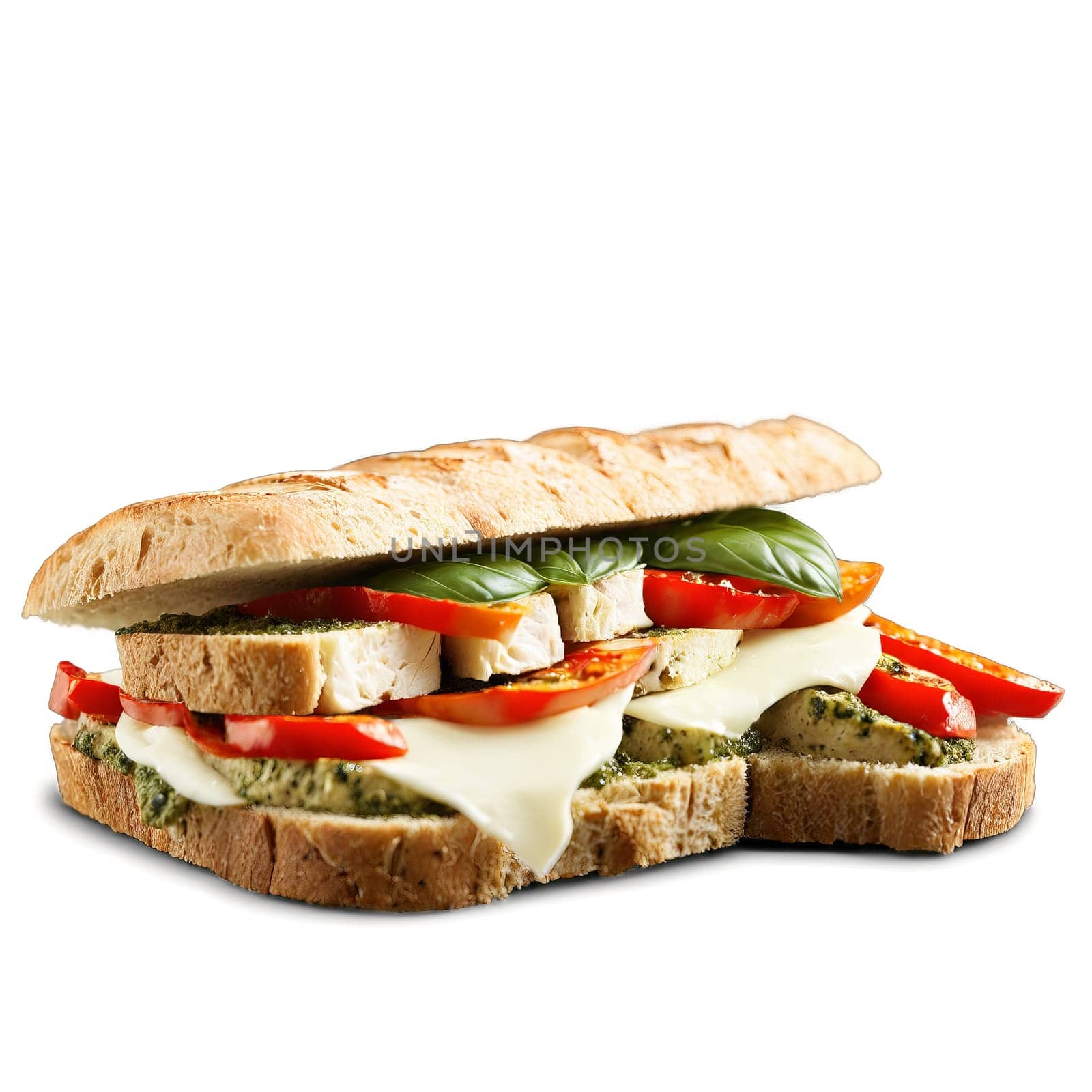 Chicken pesto sandwich grilled chicken basil pesto roasted red peppers mozzarella ciabatta bread Culinary and. Food isolated on transparent background