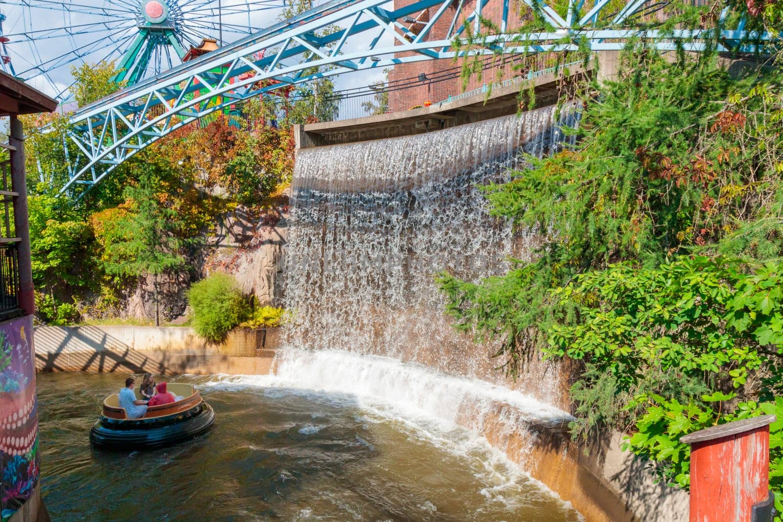 Helsinki, Finland - 19 AUGUST 2024: Water ride Hurjakuru in the amusement park Linnanmaki