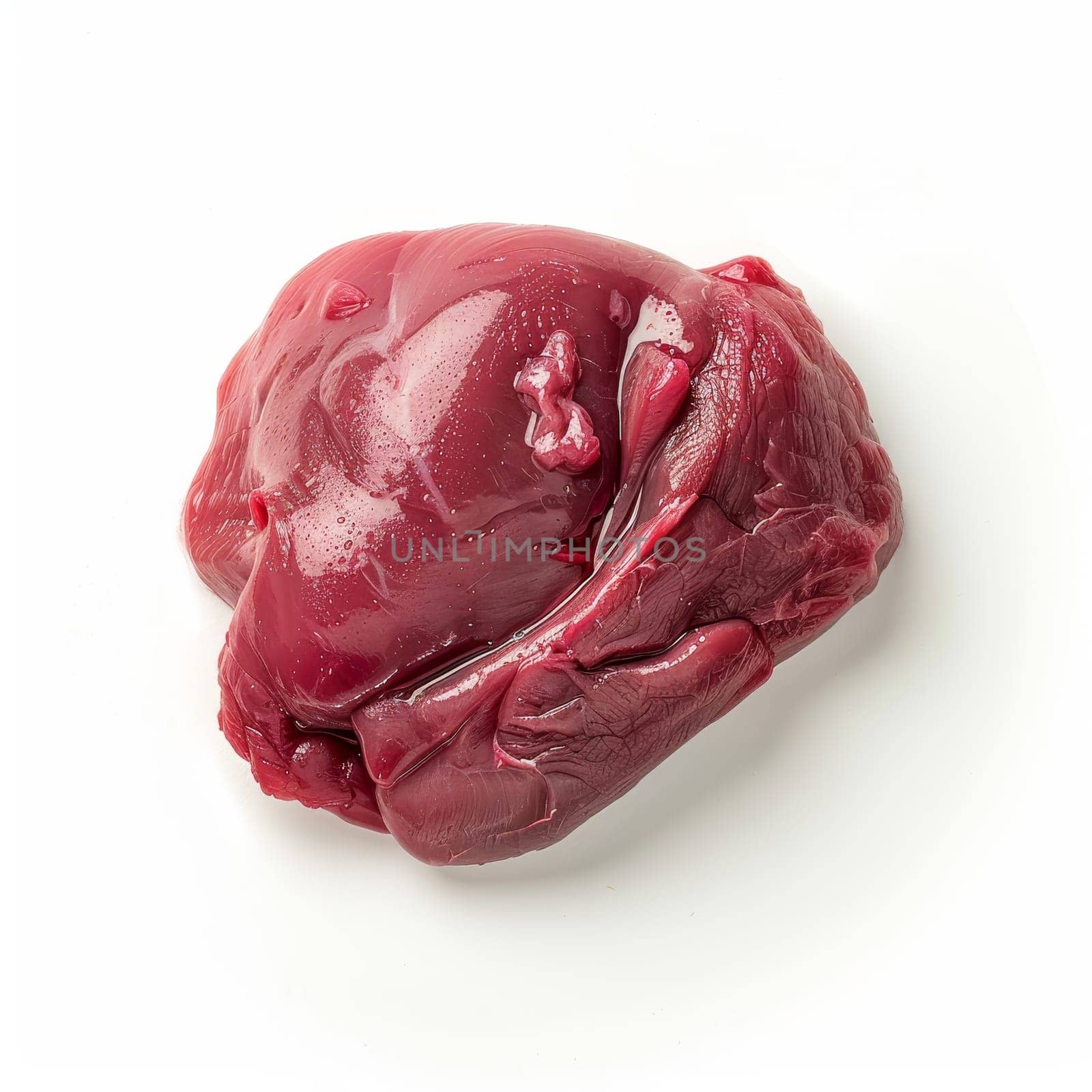 Raw beef liver isolated on a white background, fresh and glossy texture