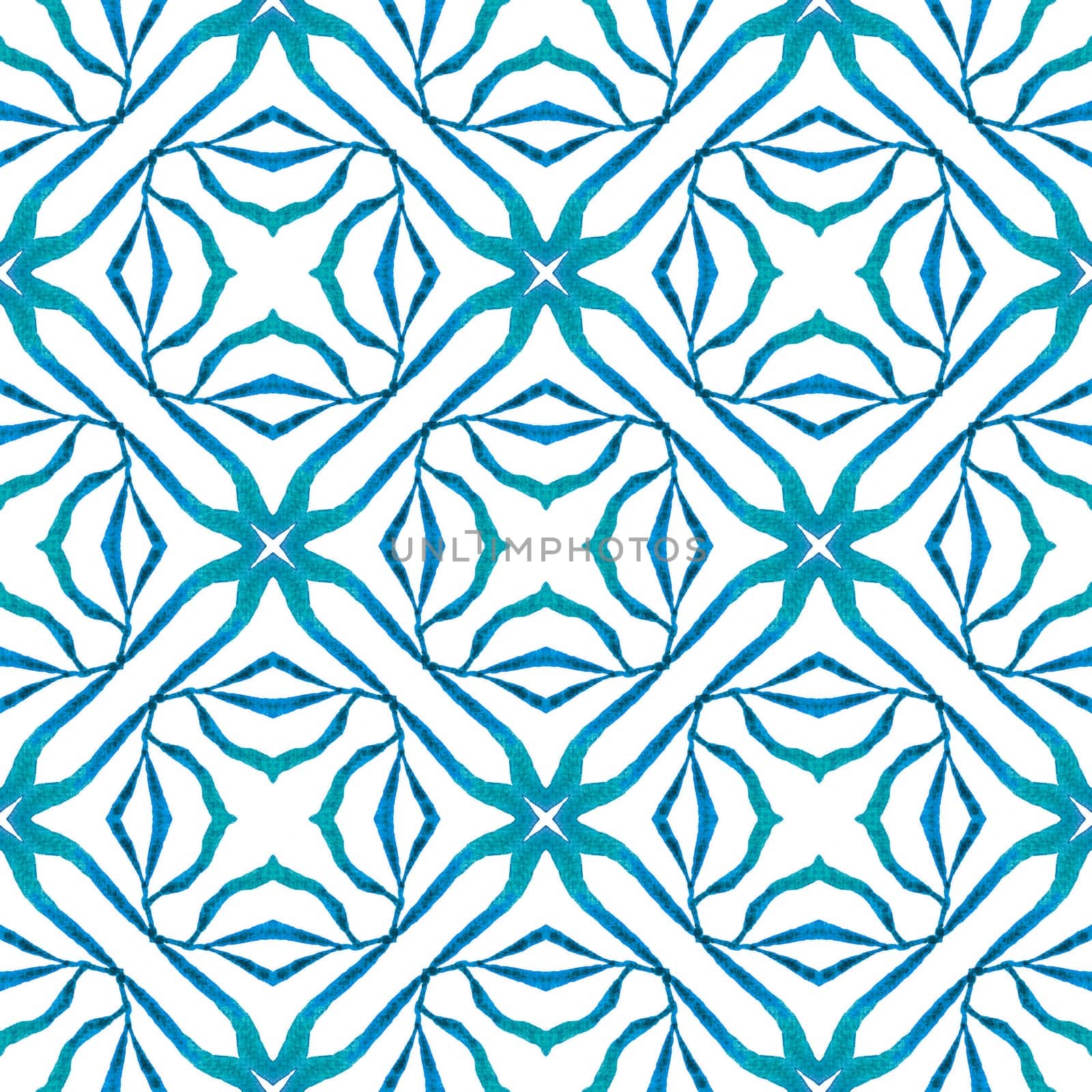 Textile ready imaginative print, swimwear fabric, wallpaper, wrapping. Blue majestic boho chic summer design. Oriental arabesque hand drawn border. Arabesque hand drawn design.