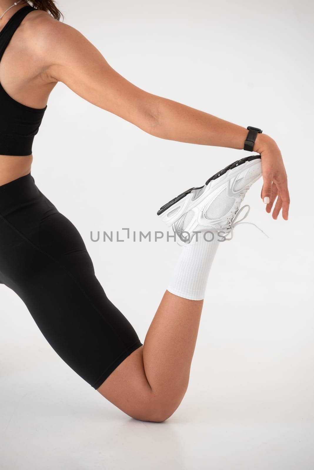 Smiling healthy woman doing yoga at home. pilates