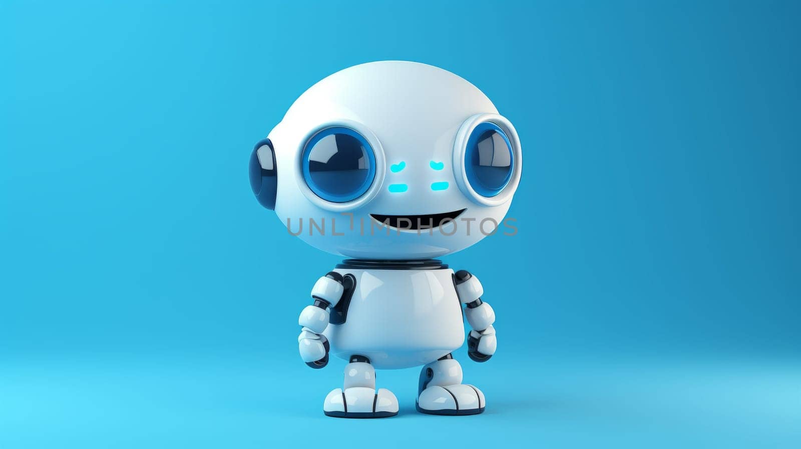 A white robot with a smile on its face.