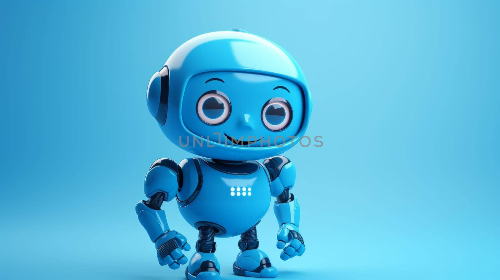 Blue Robot Standing on a Background of Technology and Innovation.