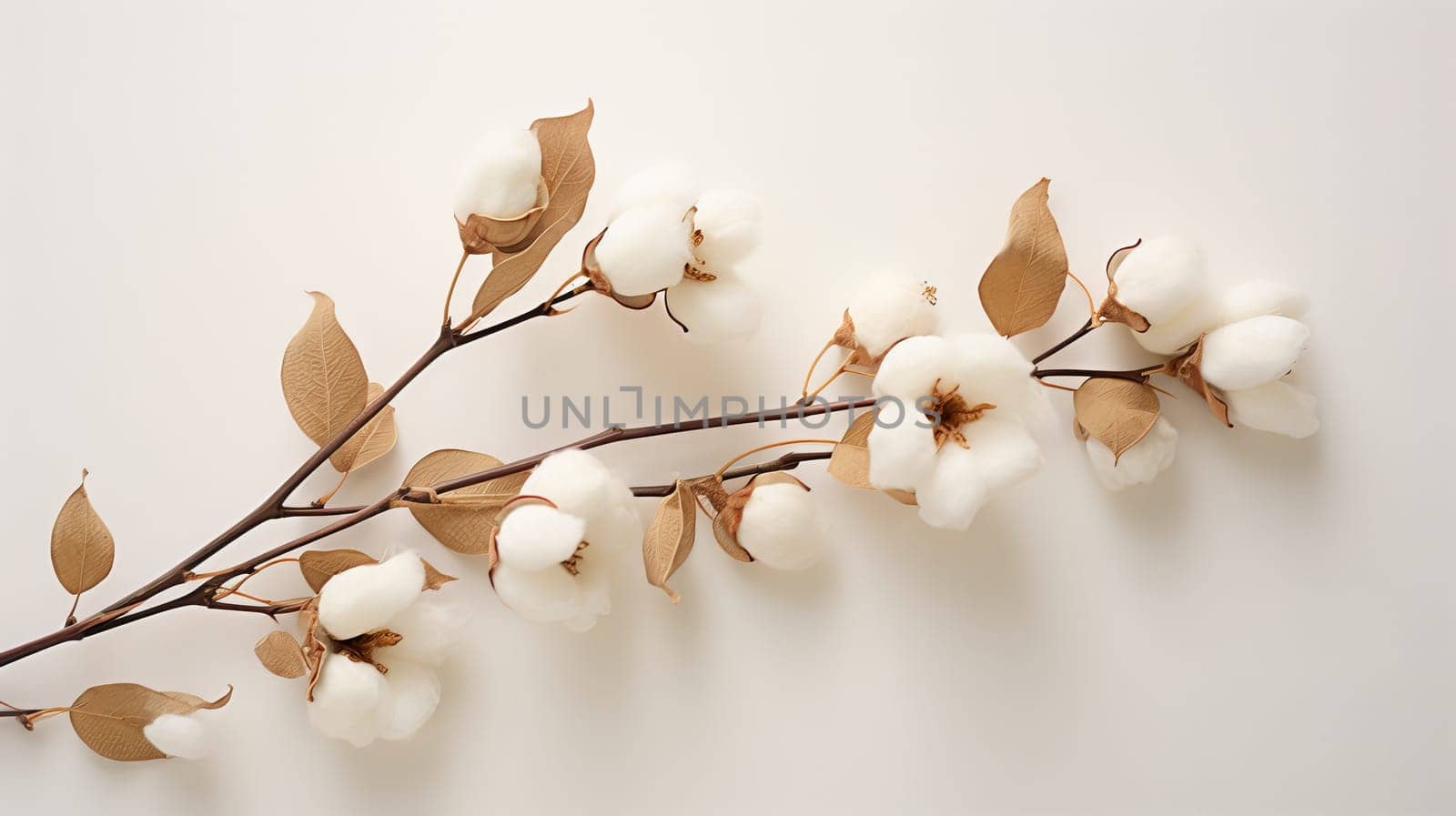 Cotton Blossom Branch Against a Clean White Background.