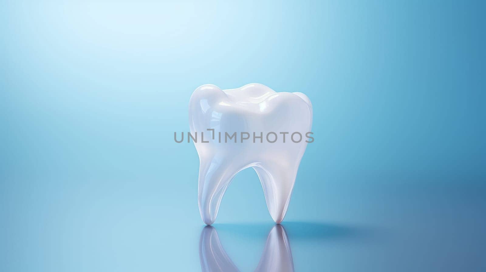 A white tooth on a blue background.