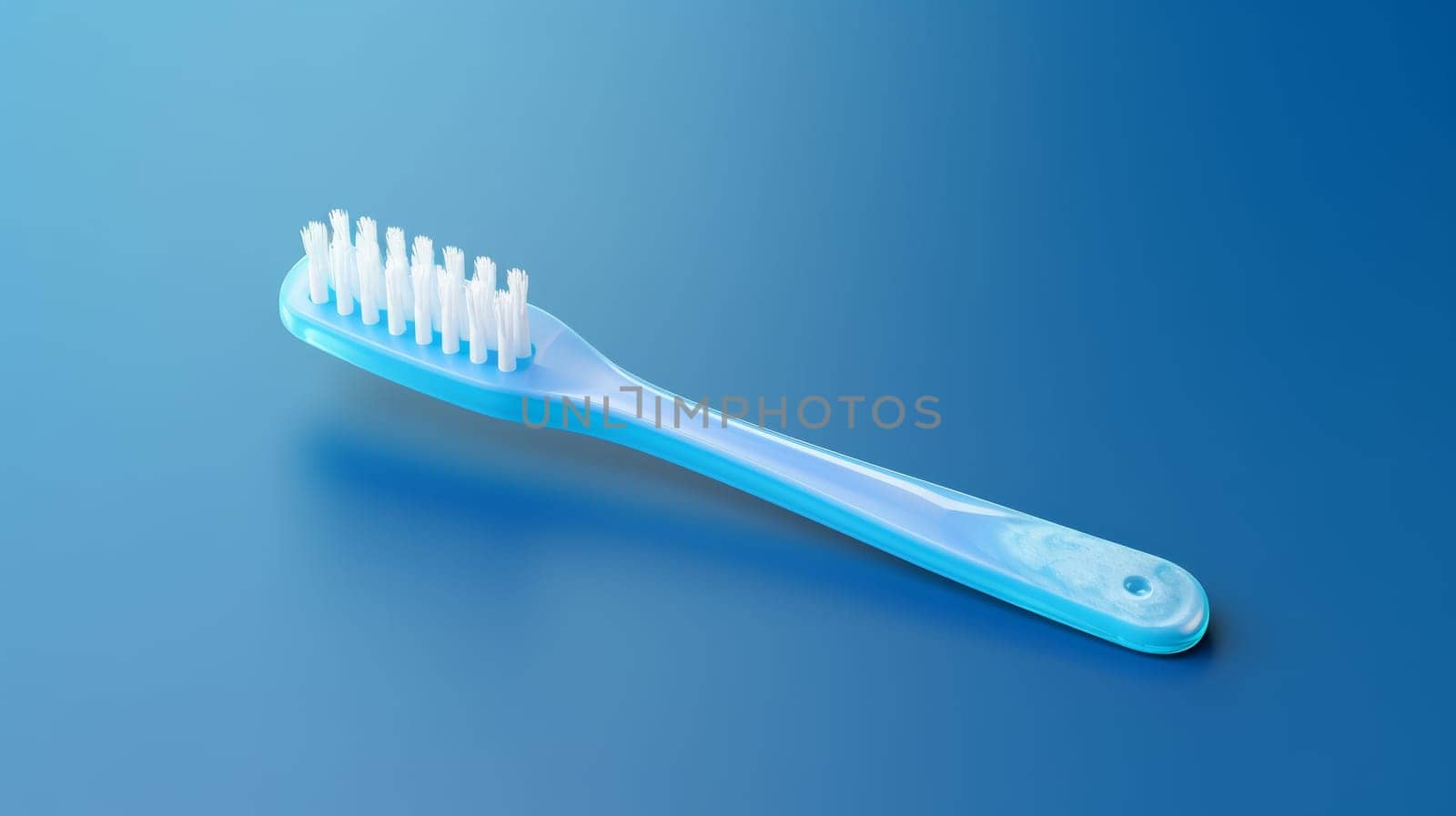 A blue toothbrush on a blue background.