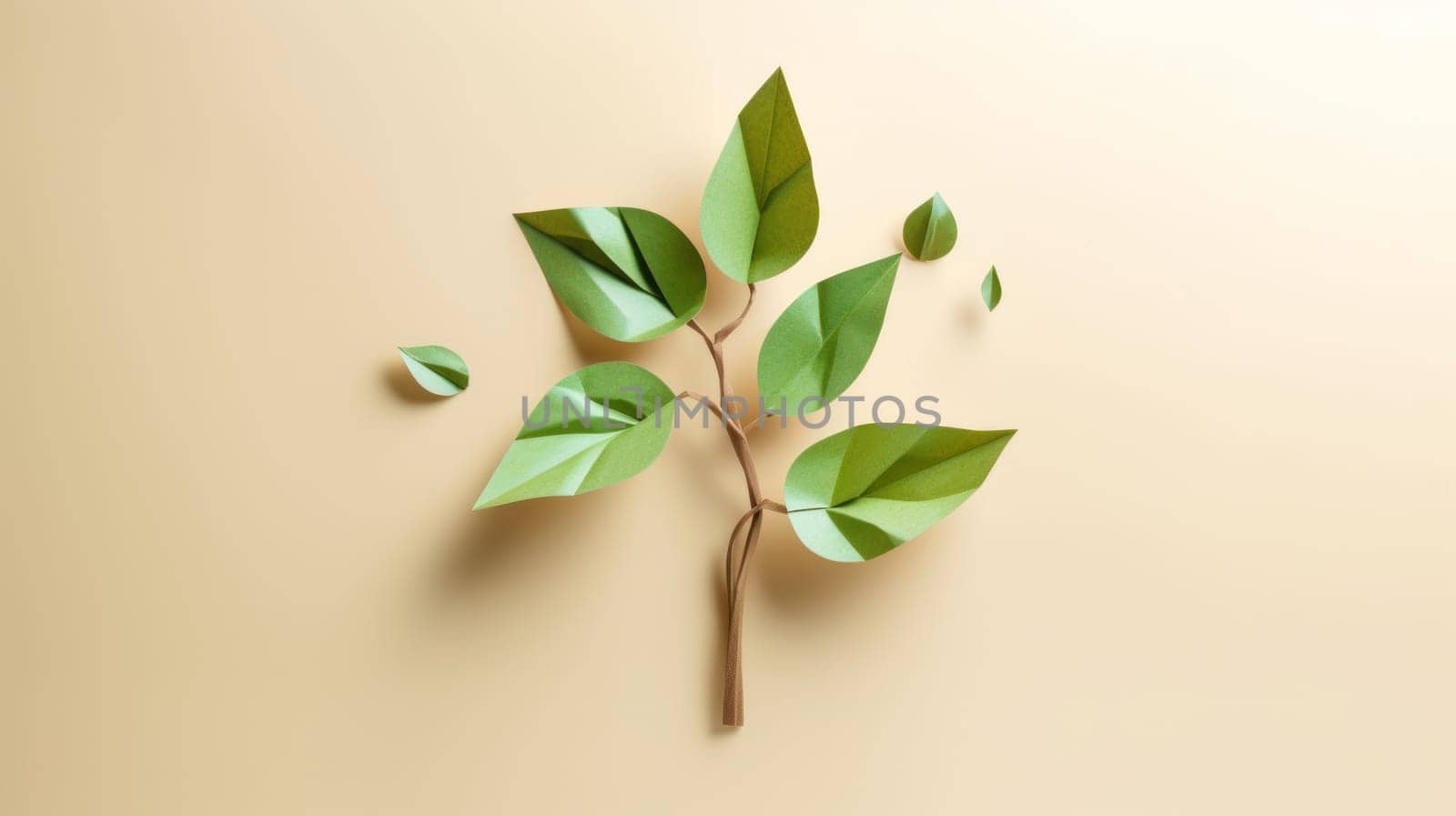Paper Plant With Vibrant Foliage on a Neutral Beige Background.