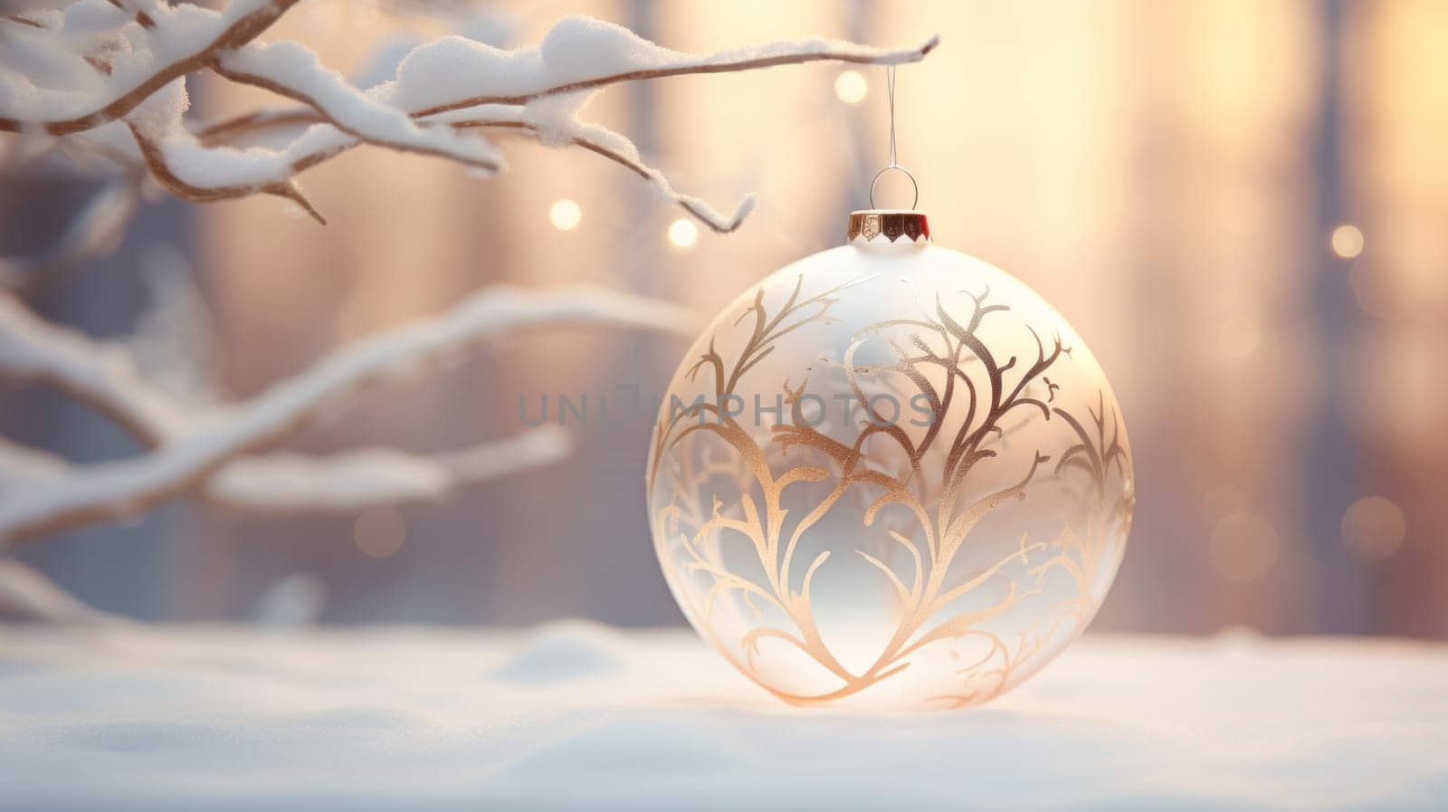 Glass Ornament Hanging From Tree Branch.