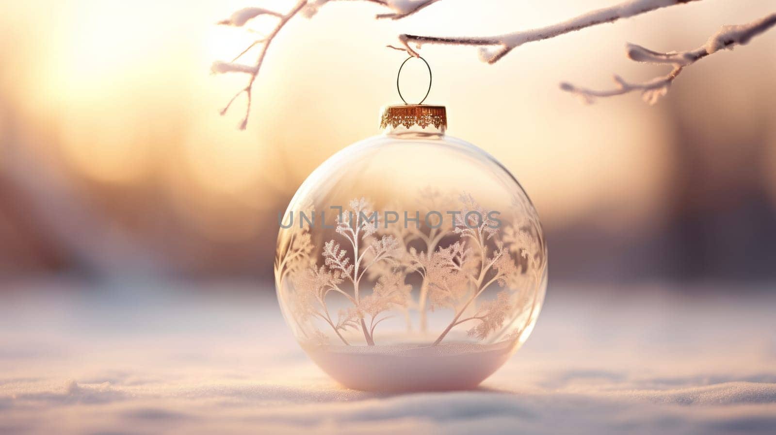 Glass Ornament Hanging From Tree Branch.