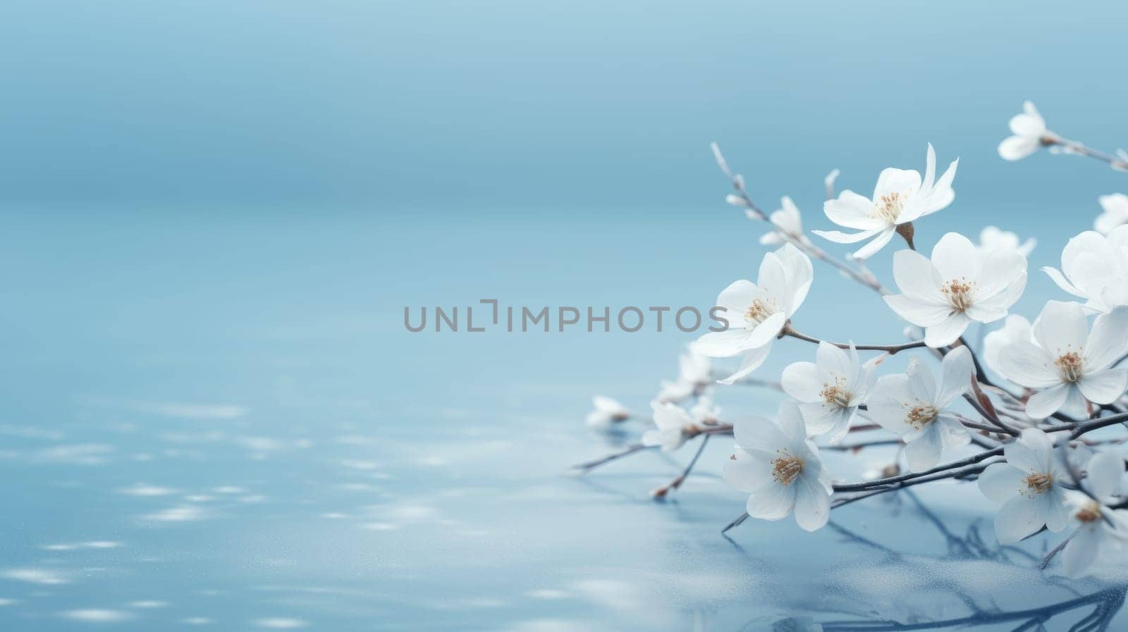 A white flowers on a blue background.