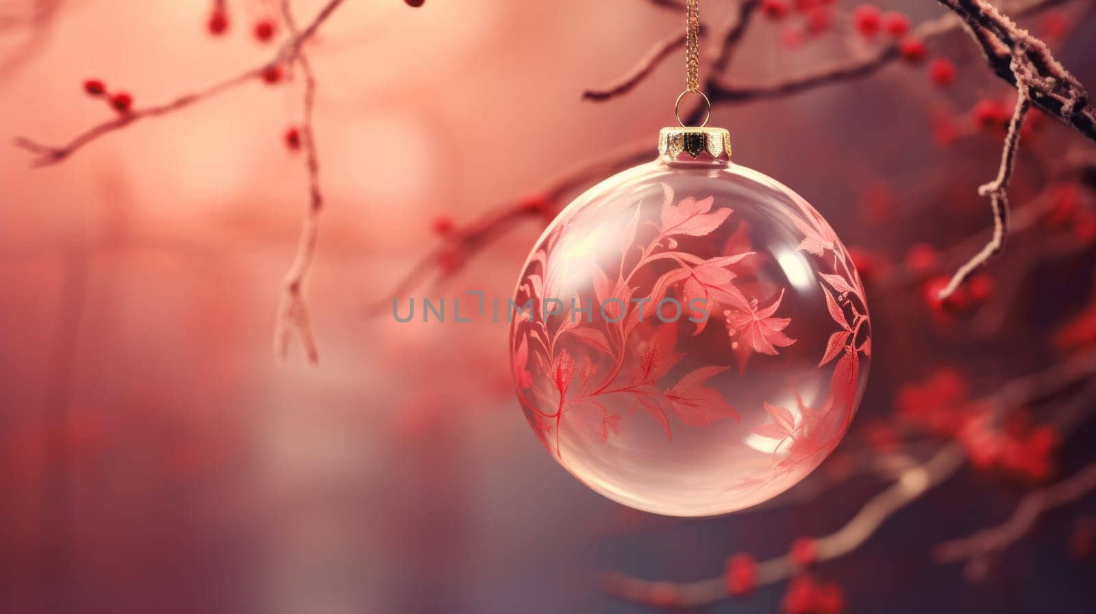A Shimmering Glass Ornament Hanging From a Branch.
