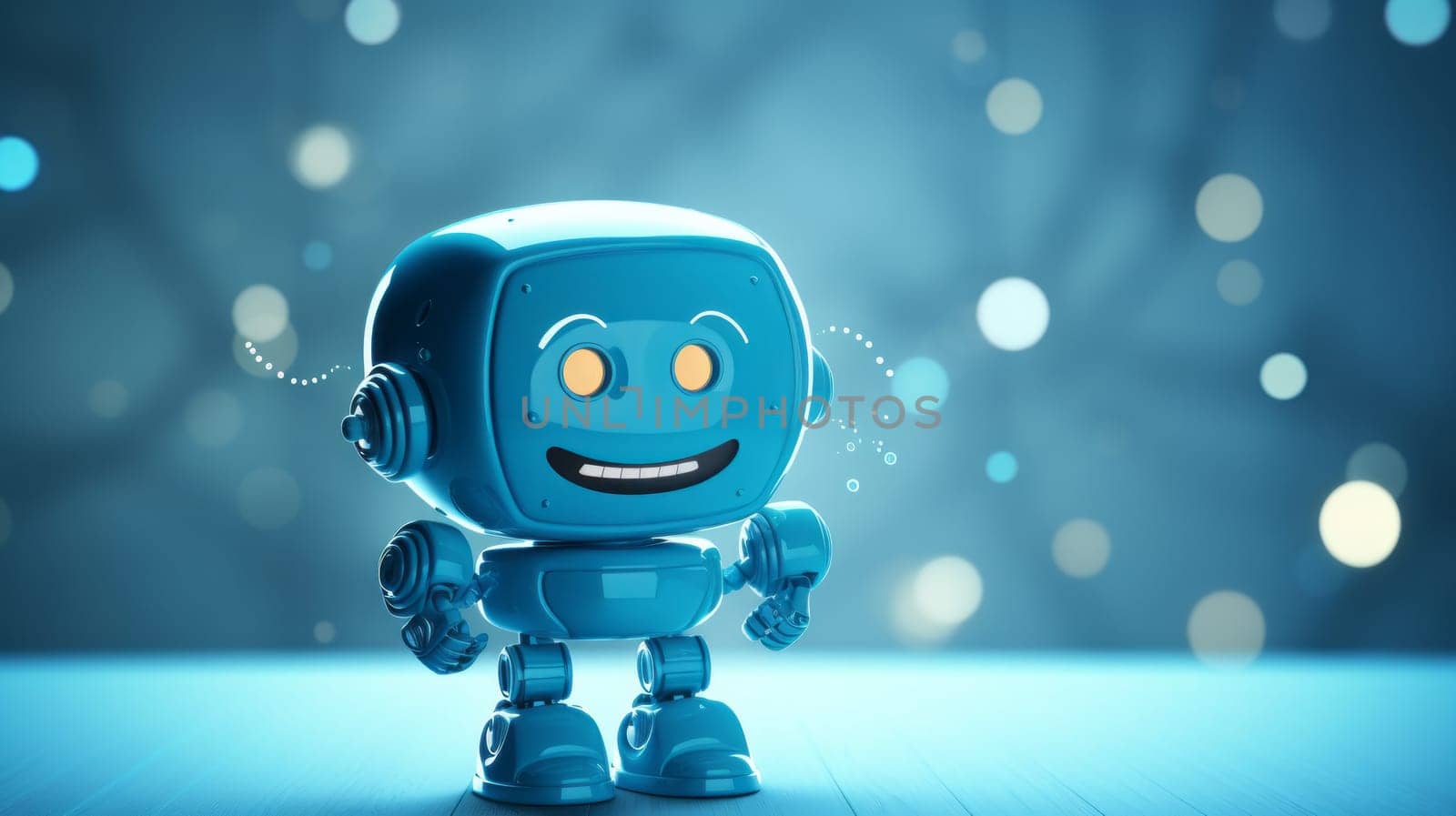 A Cheerful Blue Robot Spreading Joy and Happiness.