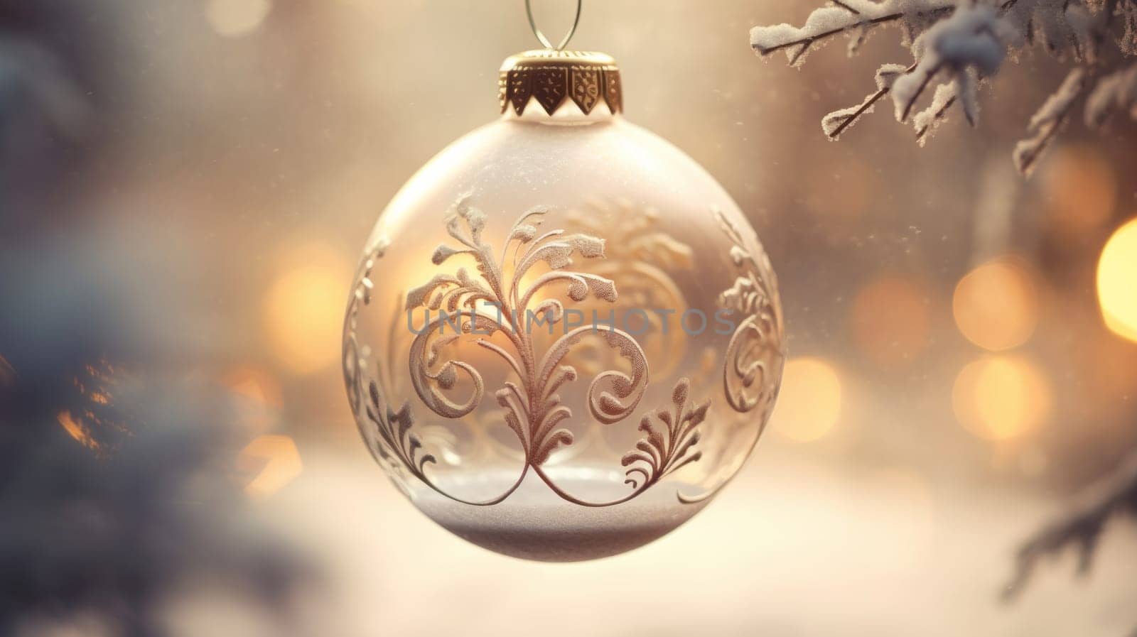 White Christmas Ornament Hanging From Tree.