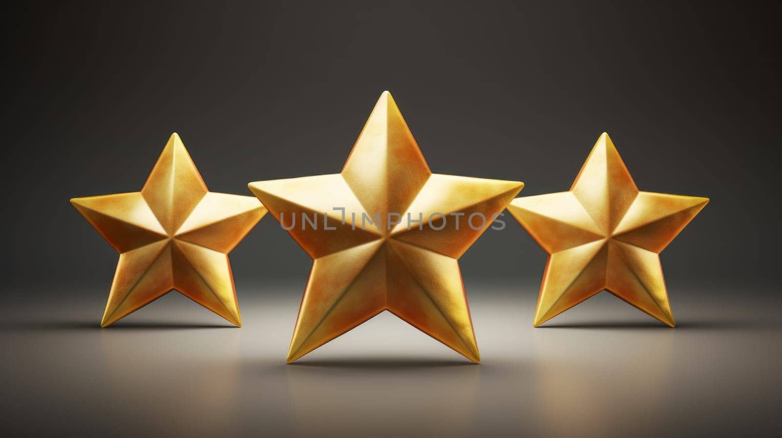 A group of three gold stars sitting next to each other.